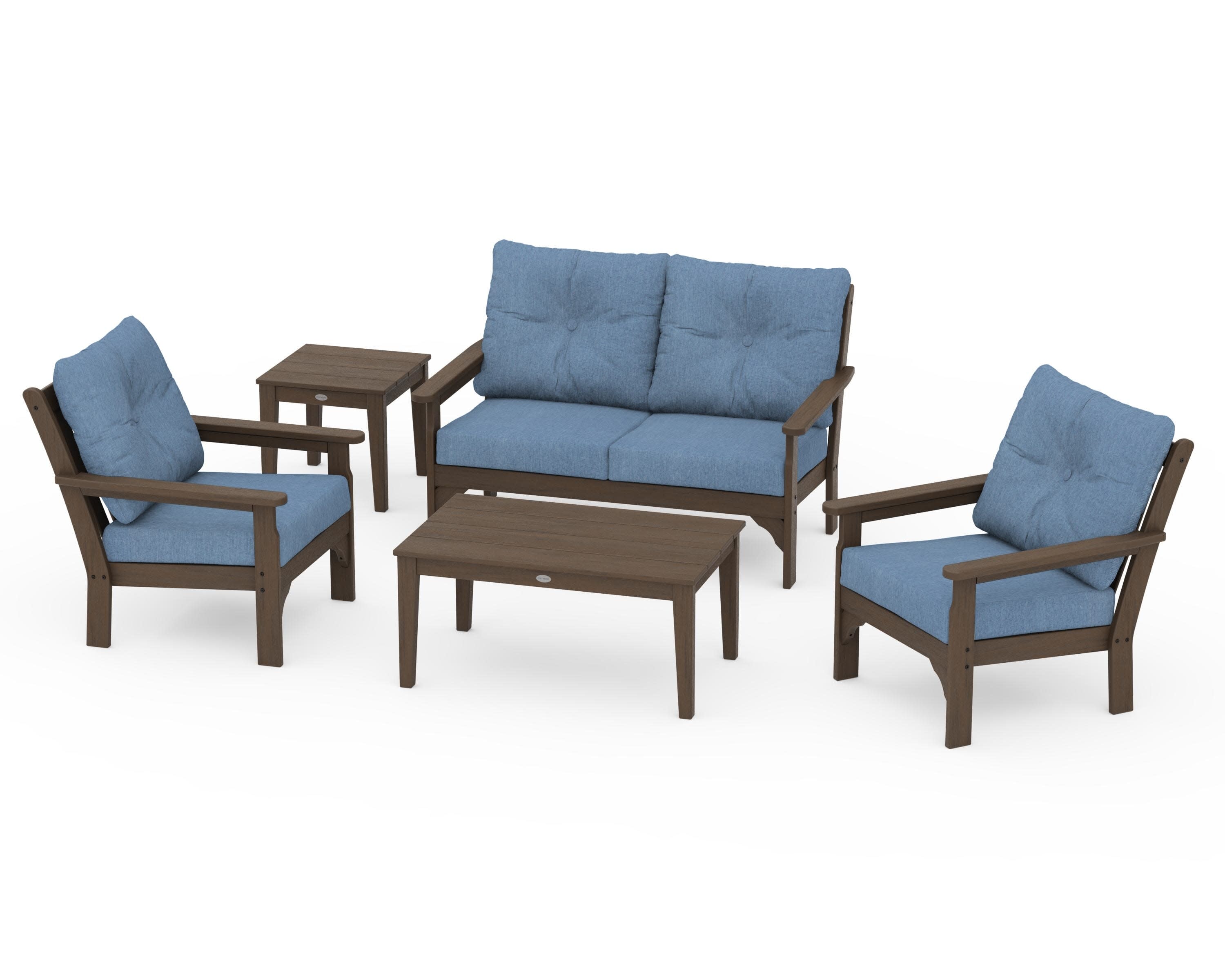 Vineyard 5-Piece Deep Seating Set in Kona / Sky Blue
