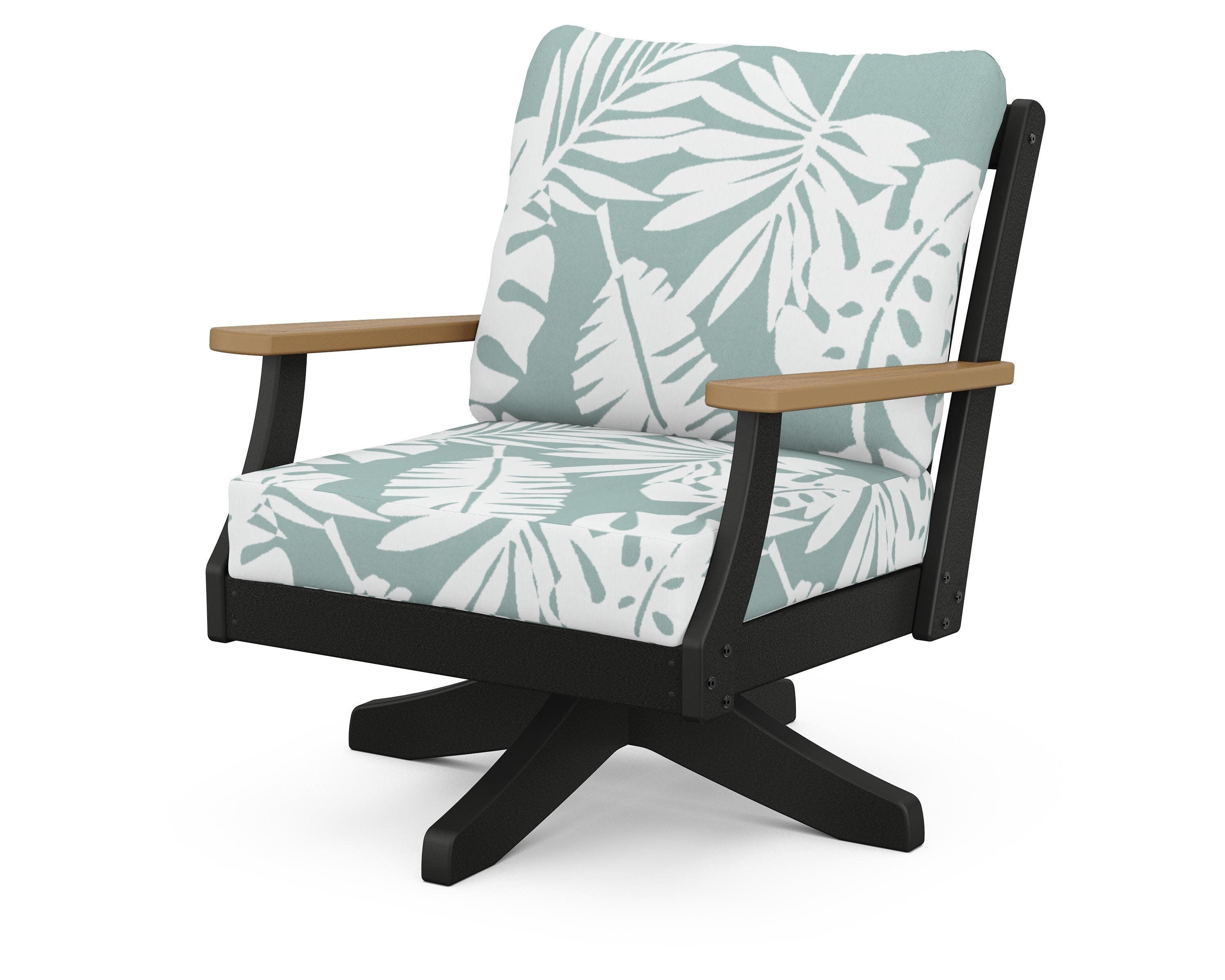 Braxton Deep Seating Swivel Chair in Black / Natural / Leaf Glacier Spa