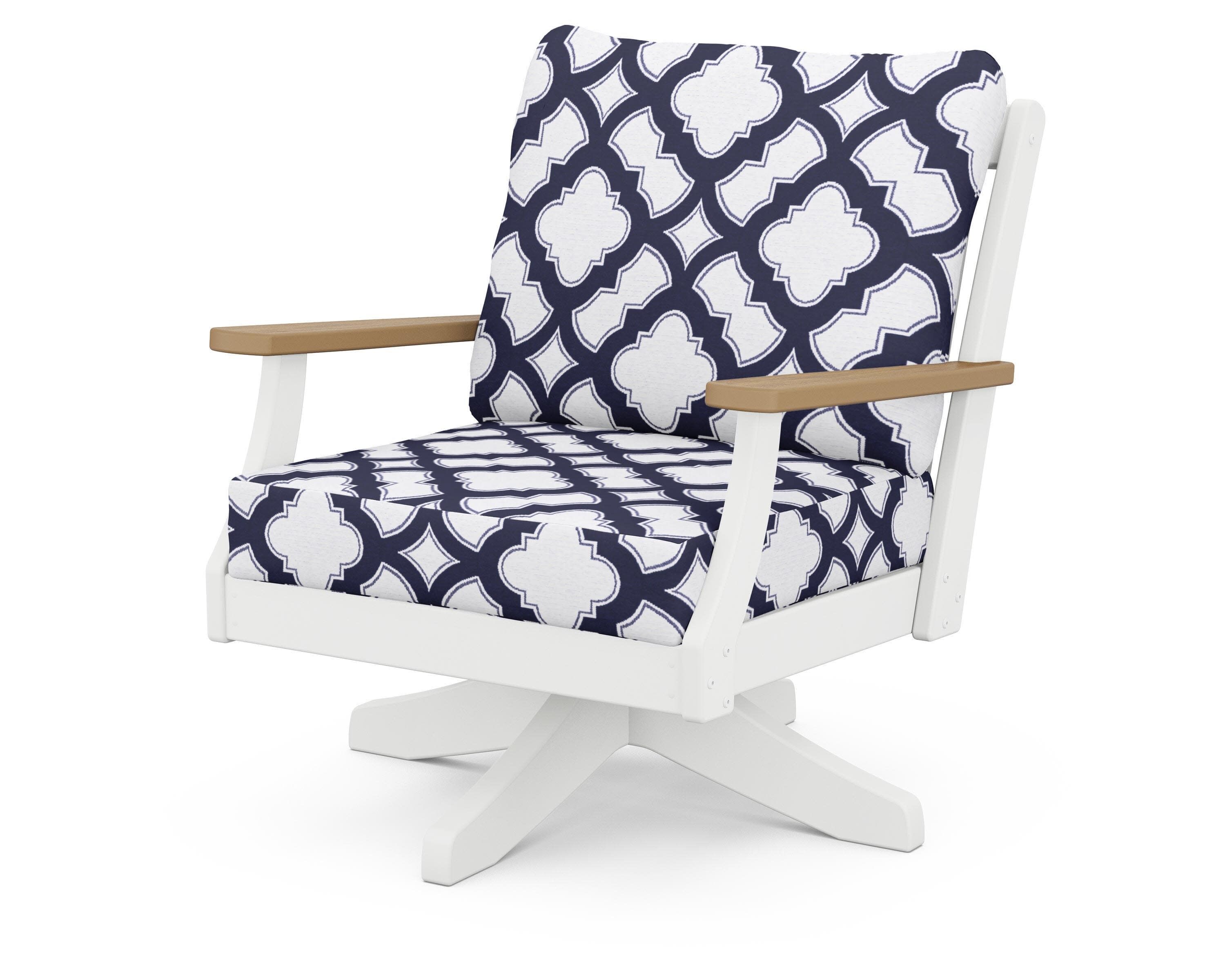 Braxton Deep Seating Swivel Chair in White / Natural / Trellis Navy