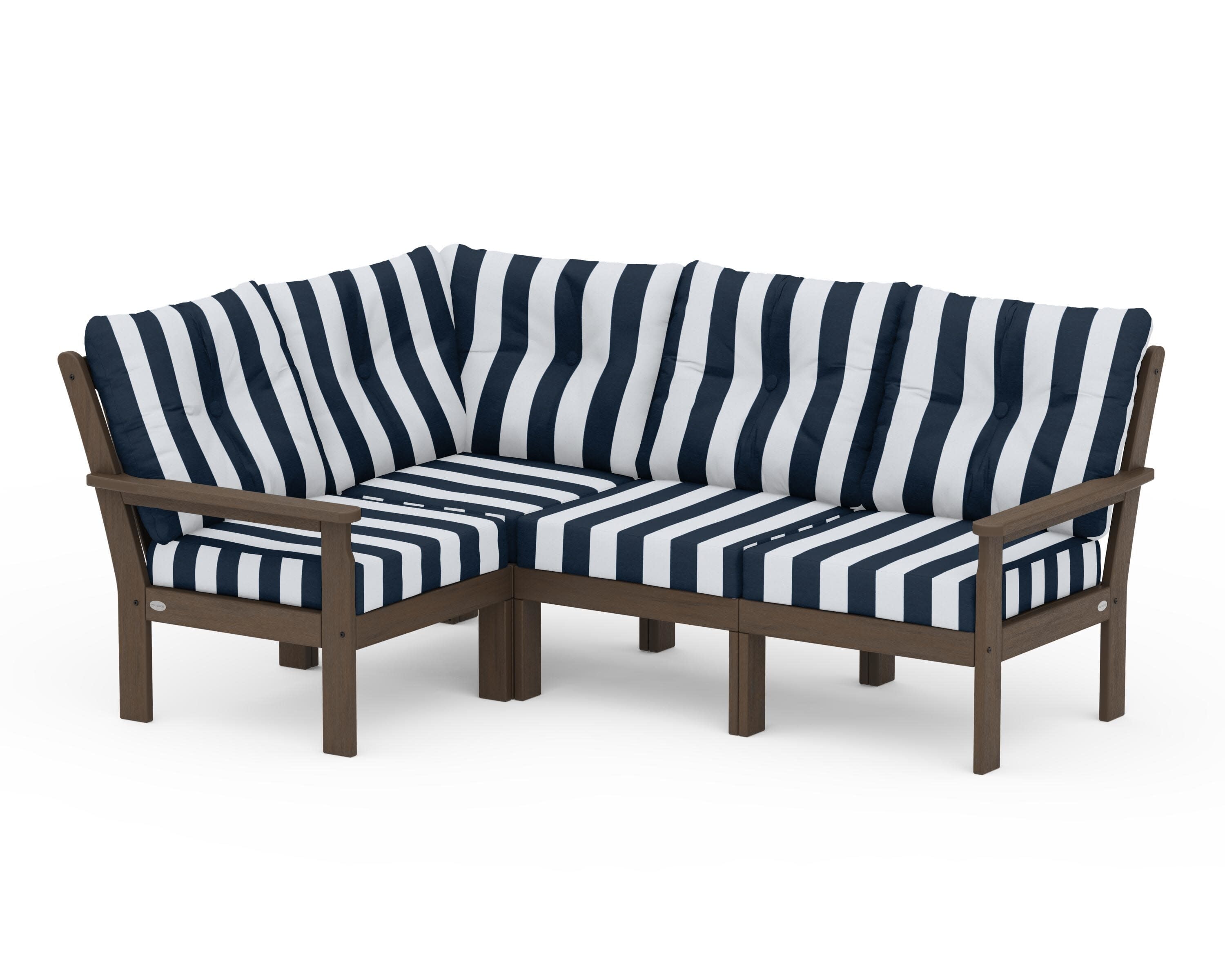 Vineyard 4-Piece Sectional in Kona / Cabana Stripe Marine Indigo