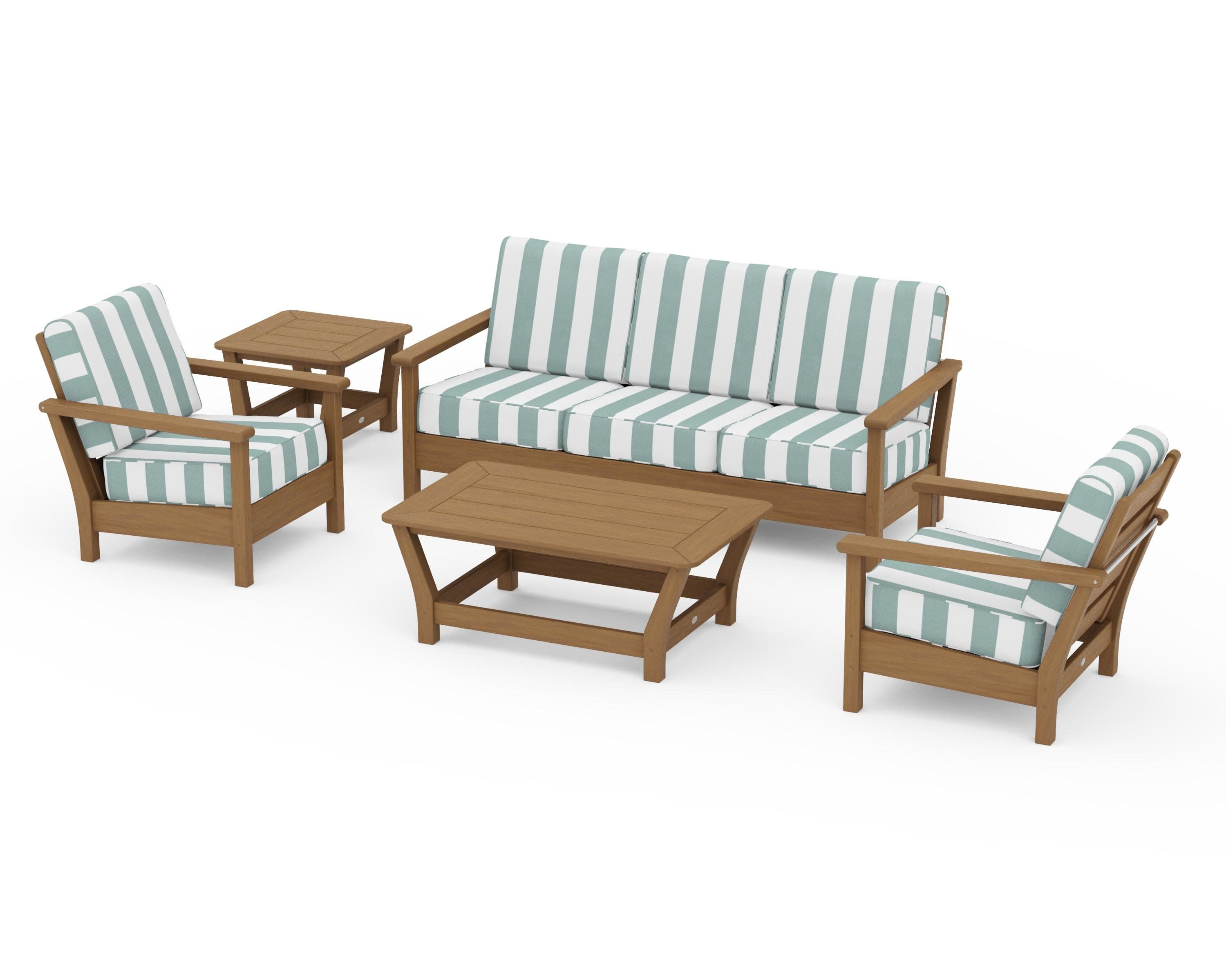 Harbour 5-Piece Deep Seating Set in Natural / Cabana Stripe Glacier Spa