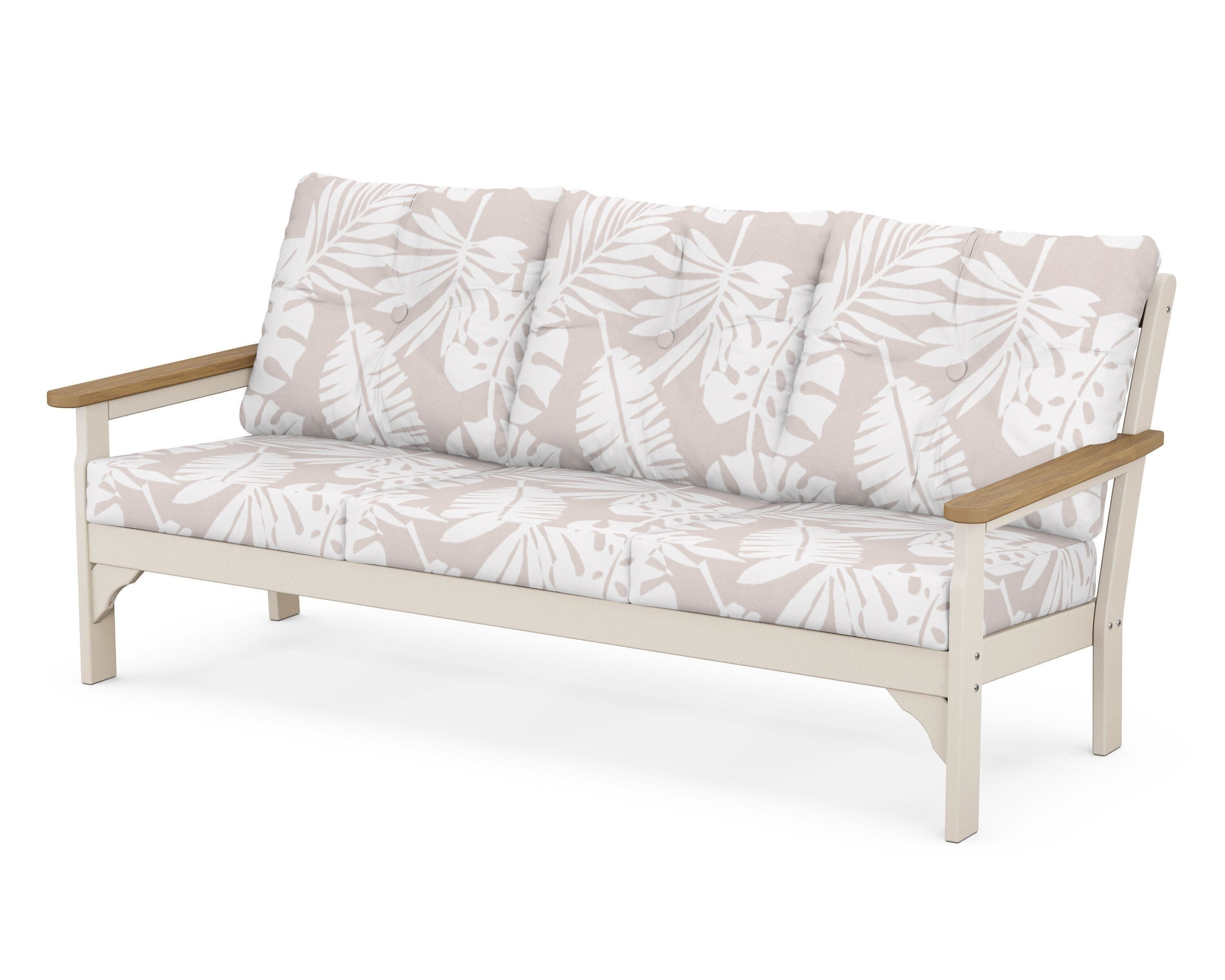 Vineyard Deep Seating Sofa in Sand / Natural / Leaf Dune Burlap