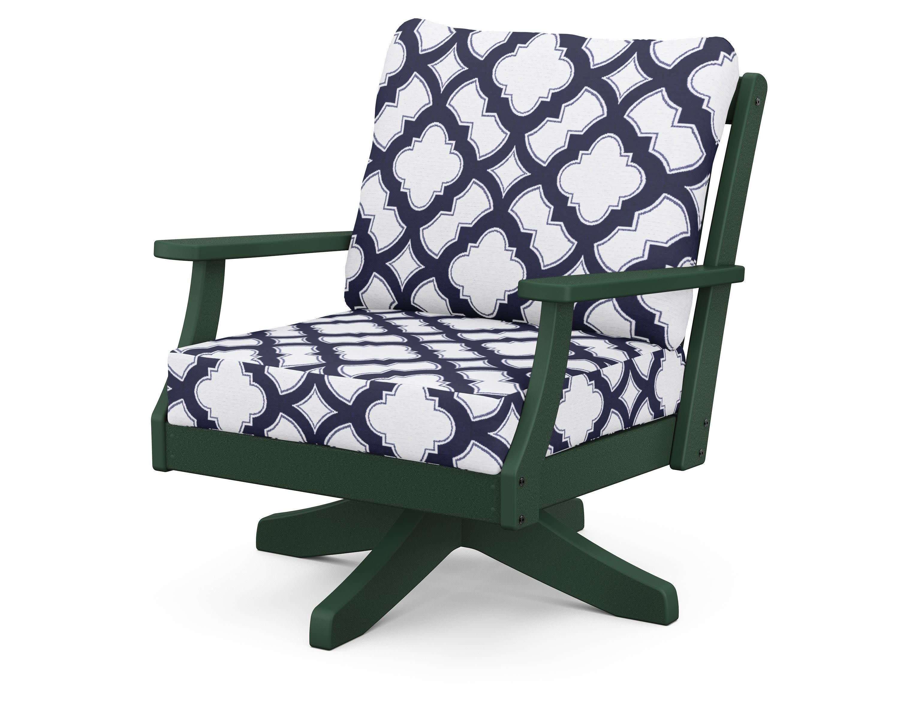 Braxton Deep Seating Swivel Chair in Green / Trellis Navy