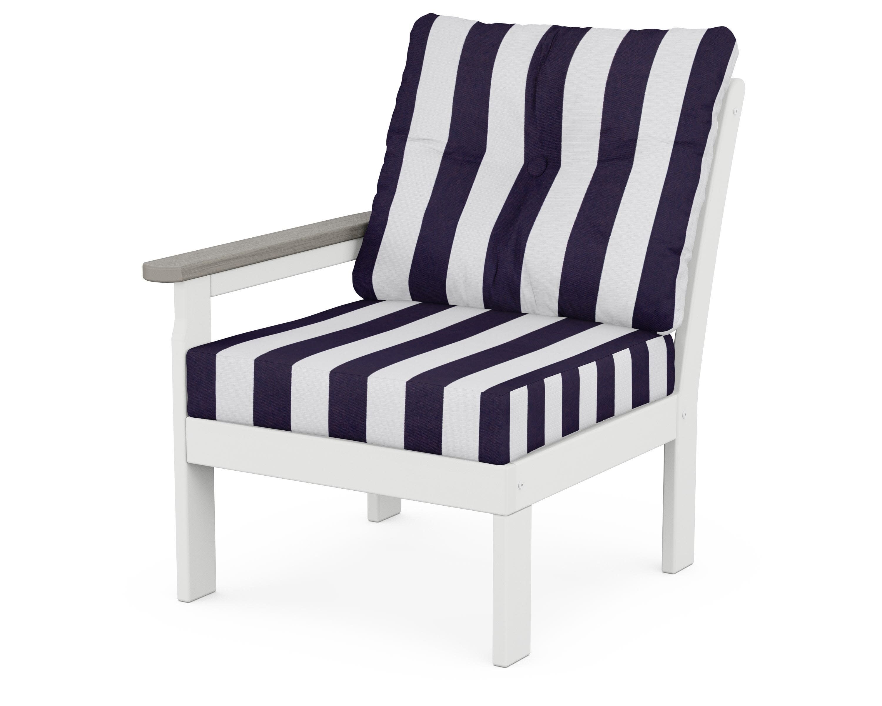 Vineyard Modular Left Arm Chair in White / Driftwood / Cabana Stripe Navy