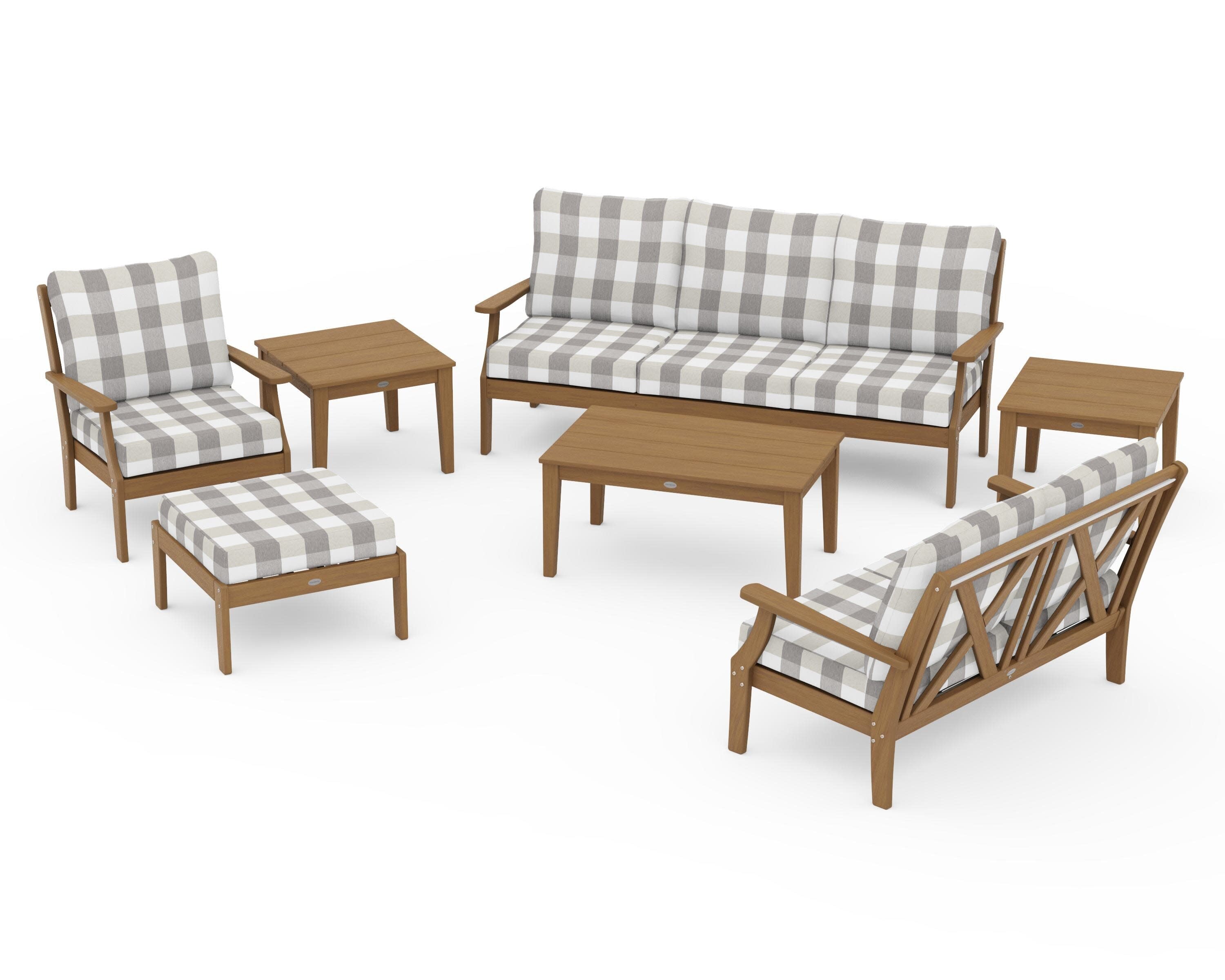 Braxton 7-Piece Deep Seating Set in Natural / Buffalo Plaid Grey Mist