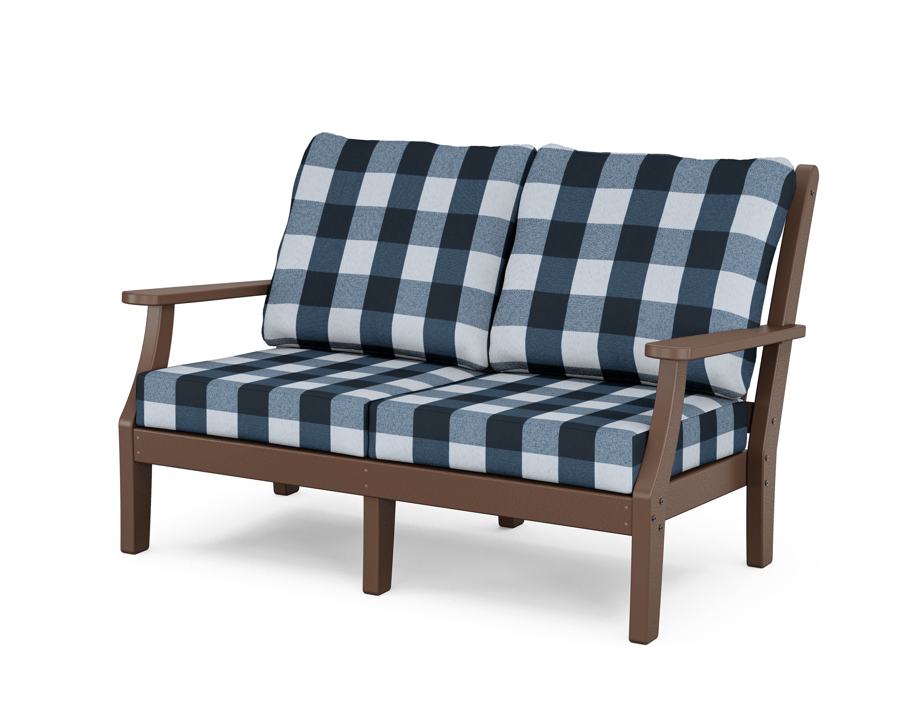 Wovendale Deep Seating Loveseat in Mahogany / Buffalo Plaid Marine Indigo
