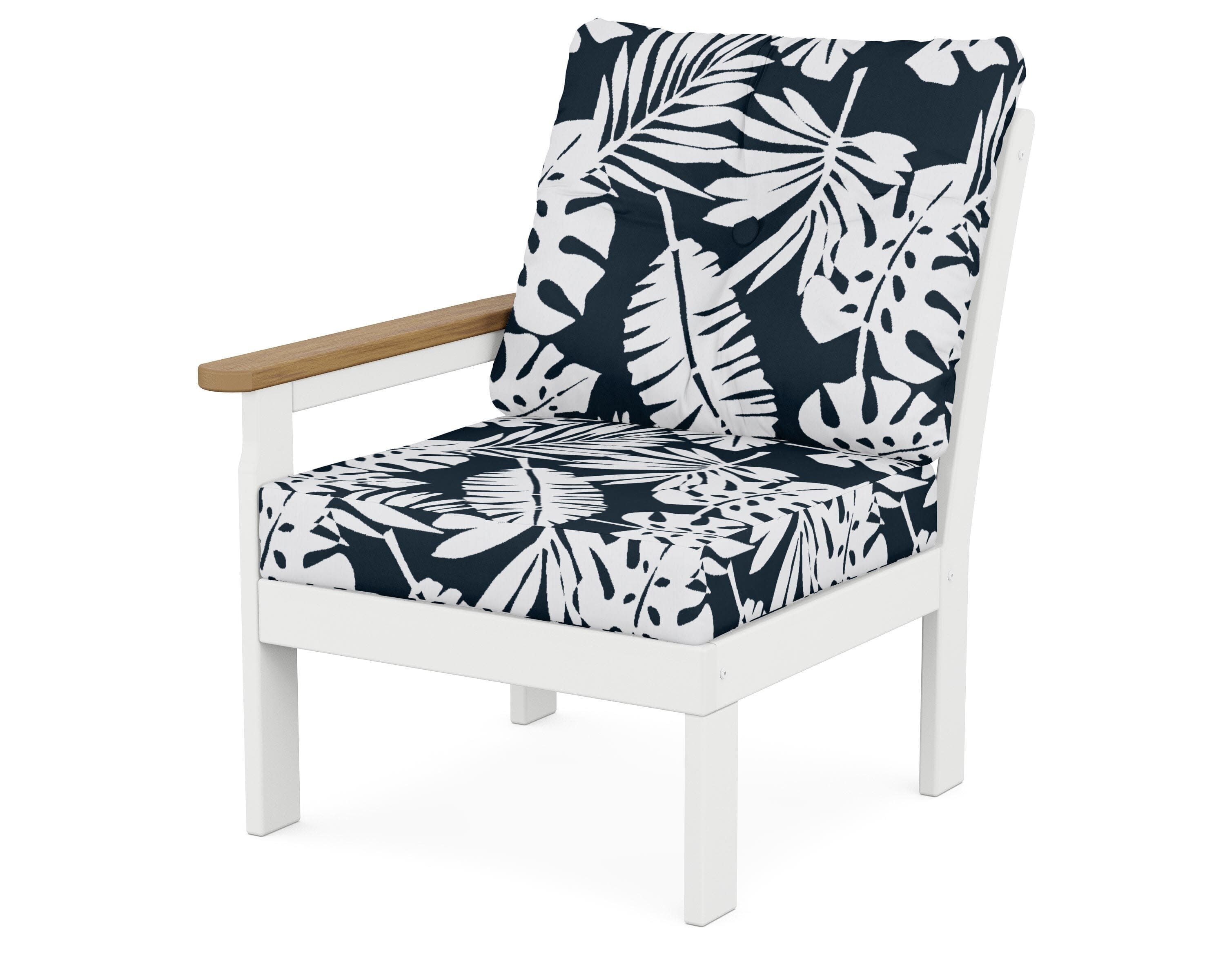 Vineyard Modular Left Arm Chair in White / Natural / Leaf Marine Indigo