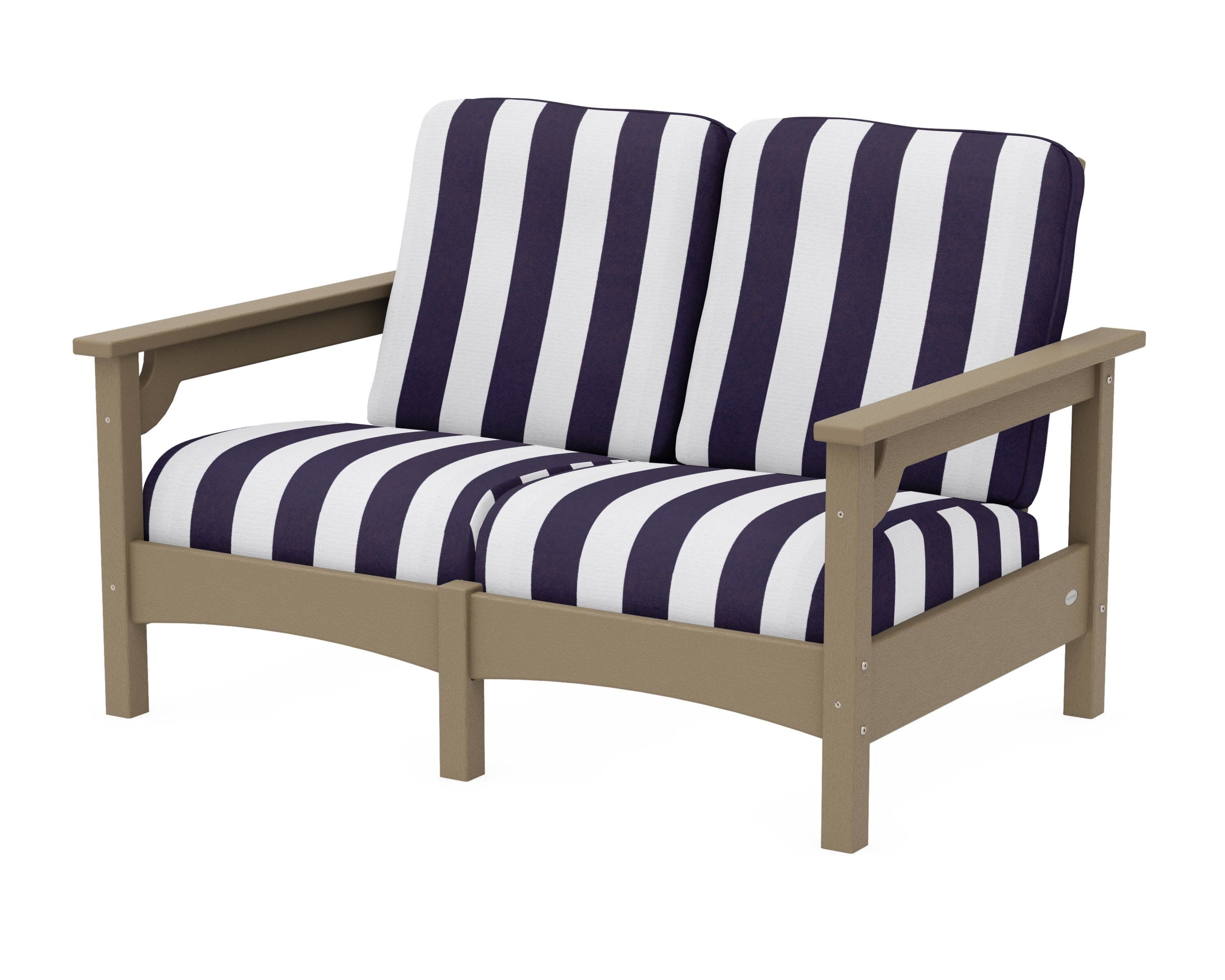 Club Loveseat in Vintage Sahara / Cabana Stripe Navy