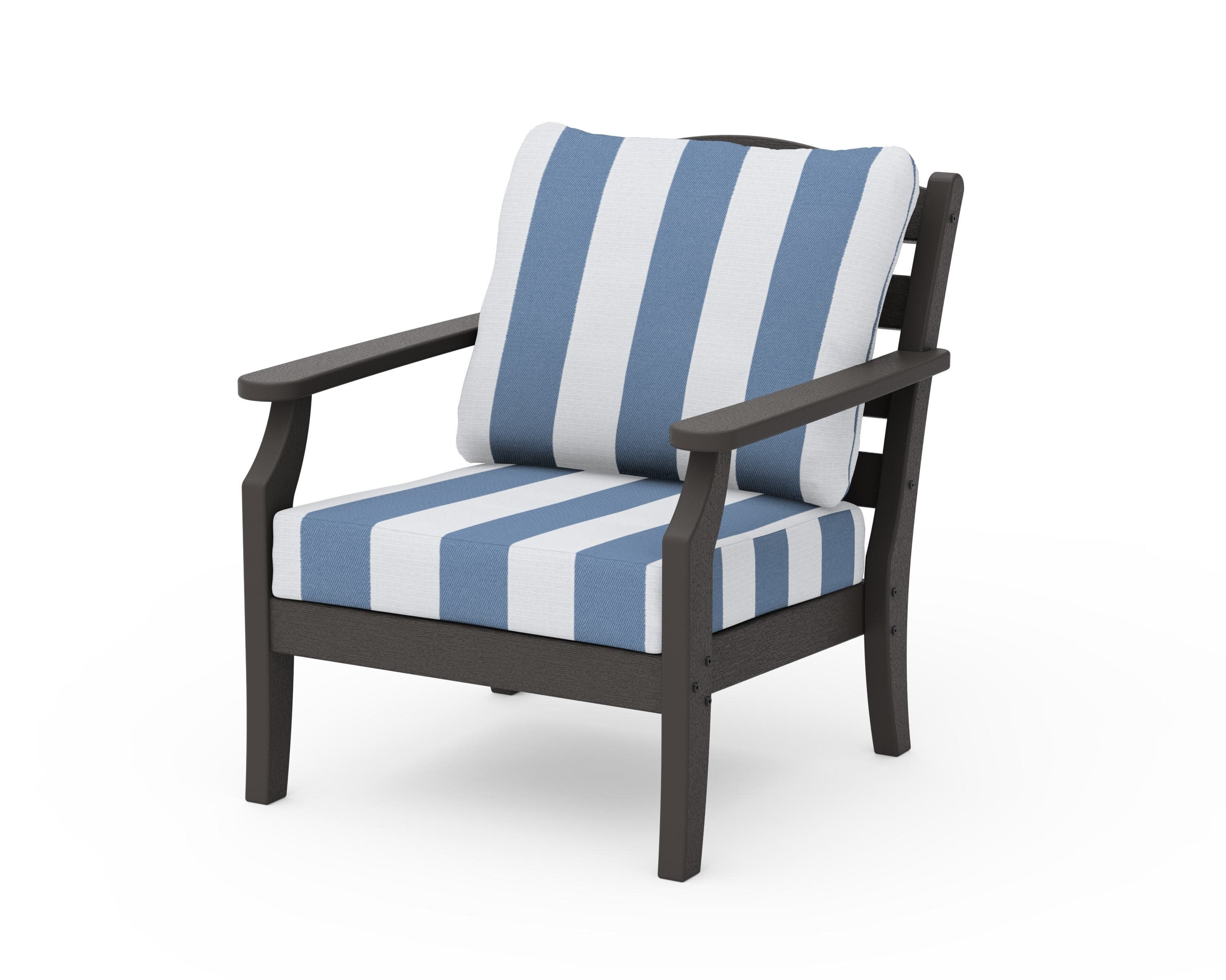 Savannah Deep Seating Chair in Vintage Coffee / Cabana Stripe Sky Blue