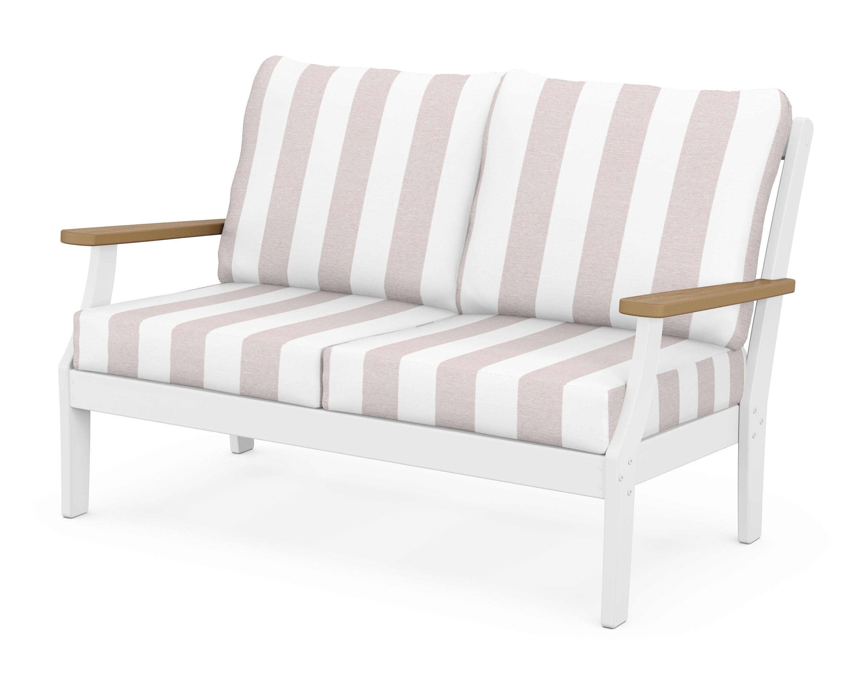 Braxton Deep Seating Loveseat in White / Natural / Cabana Stripe Dune Burlap