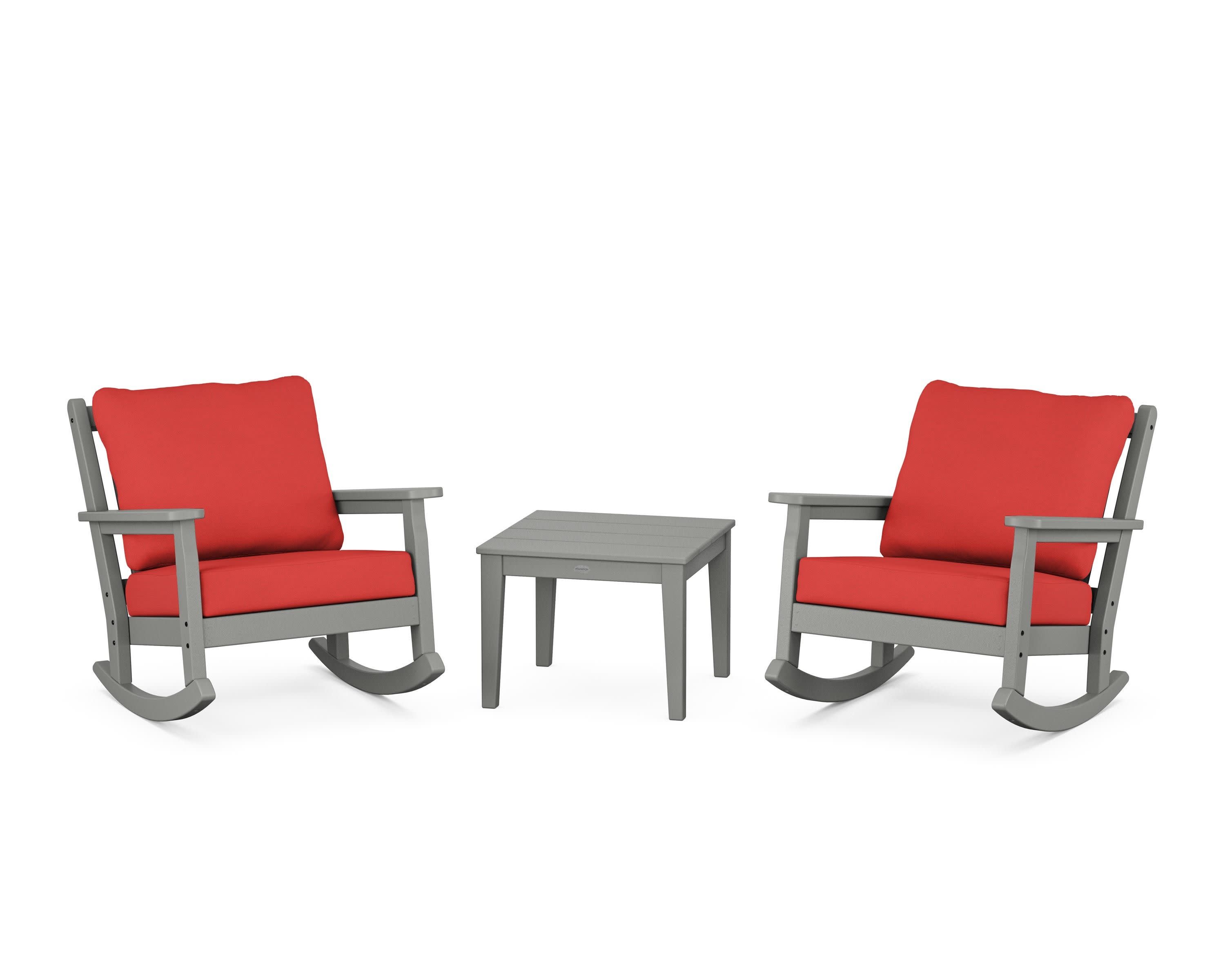 Chippendale 3-Piece Deep Seating Rocker Set in Slate Grey / Crimson Linen