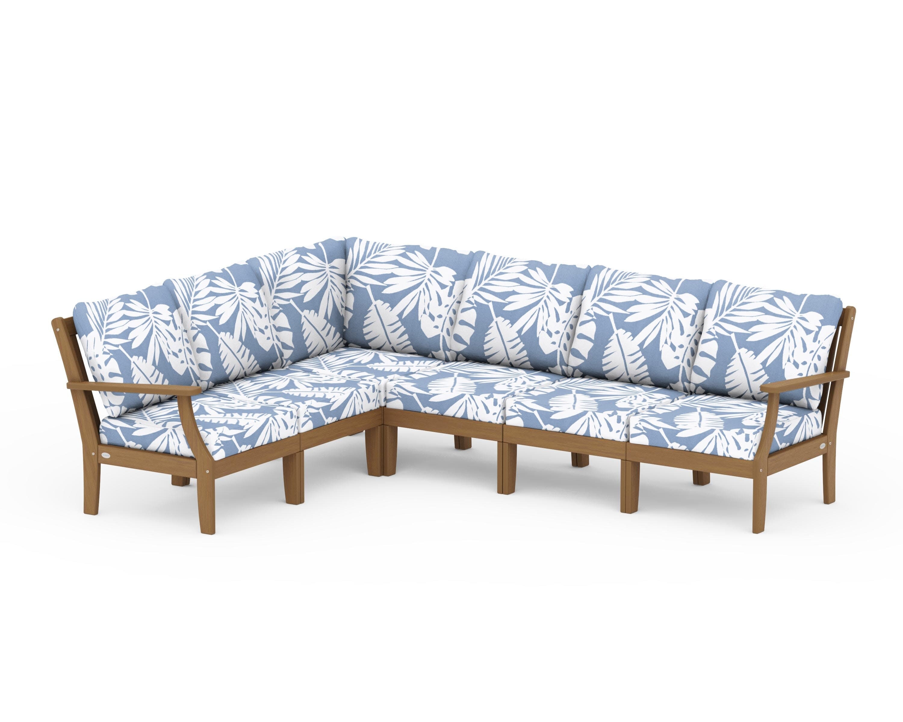 Braxton Modular 6-Piece Deep Seating Set in Natural / Leaf Sky Blue