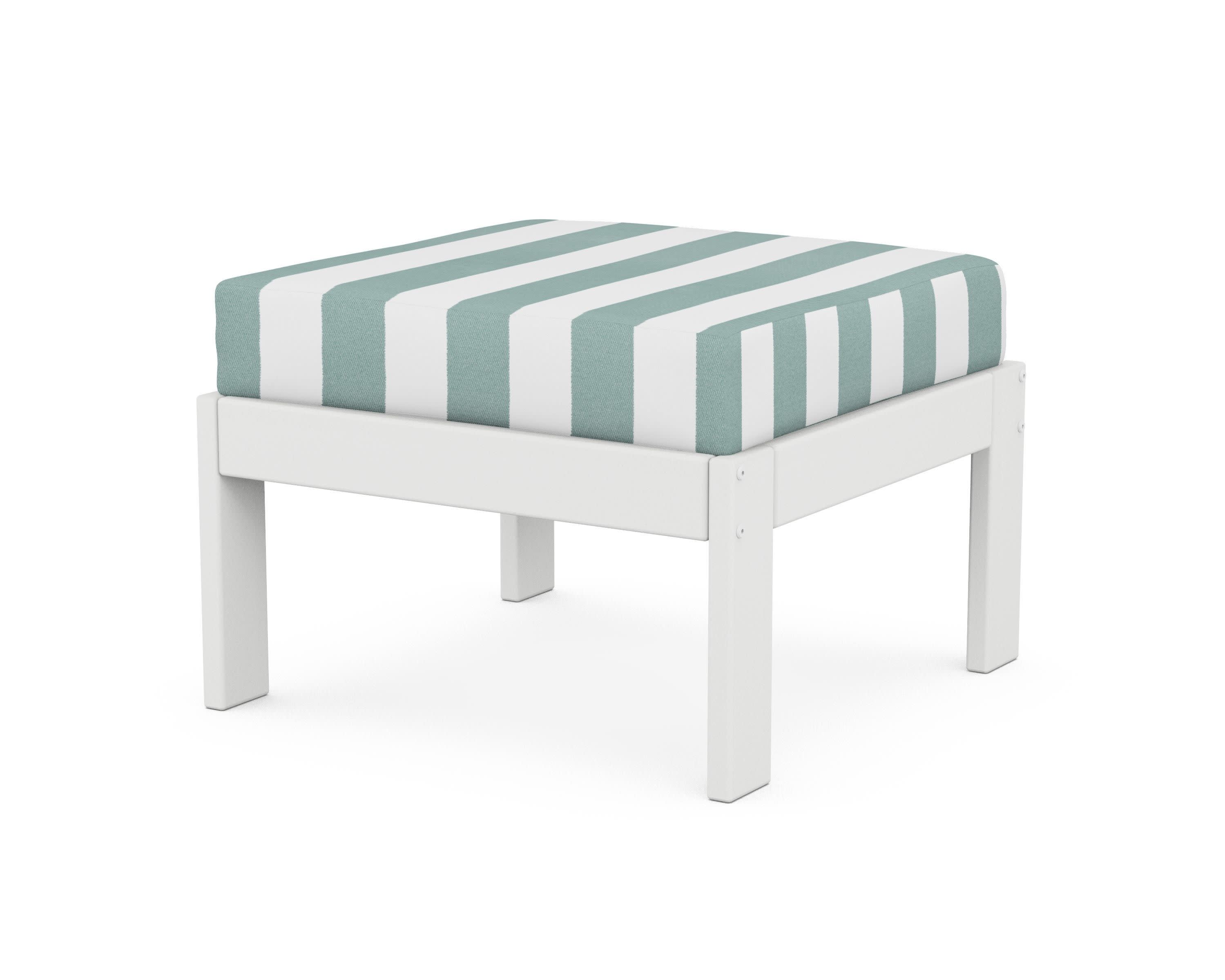 Vineyard Modular Ottoman in White / Cabana Stripe Glacier Spa