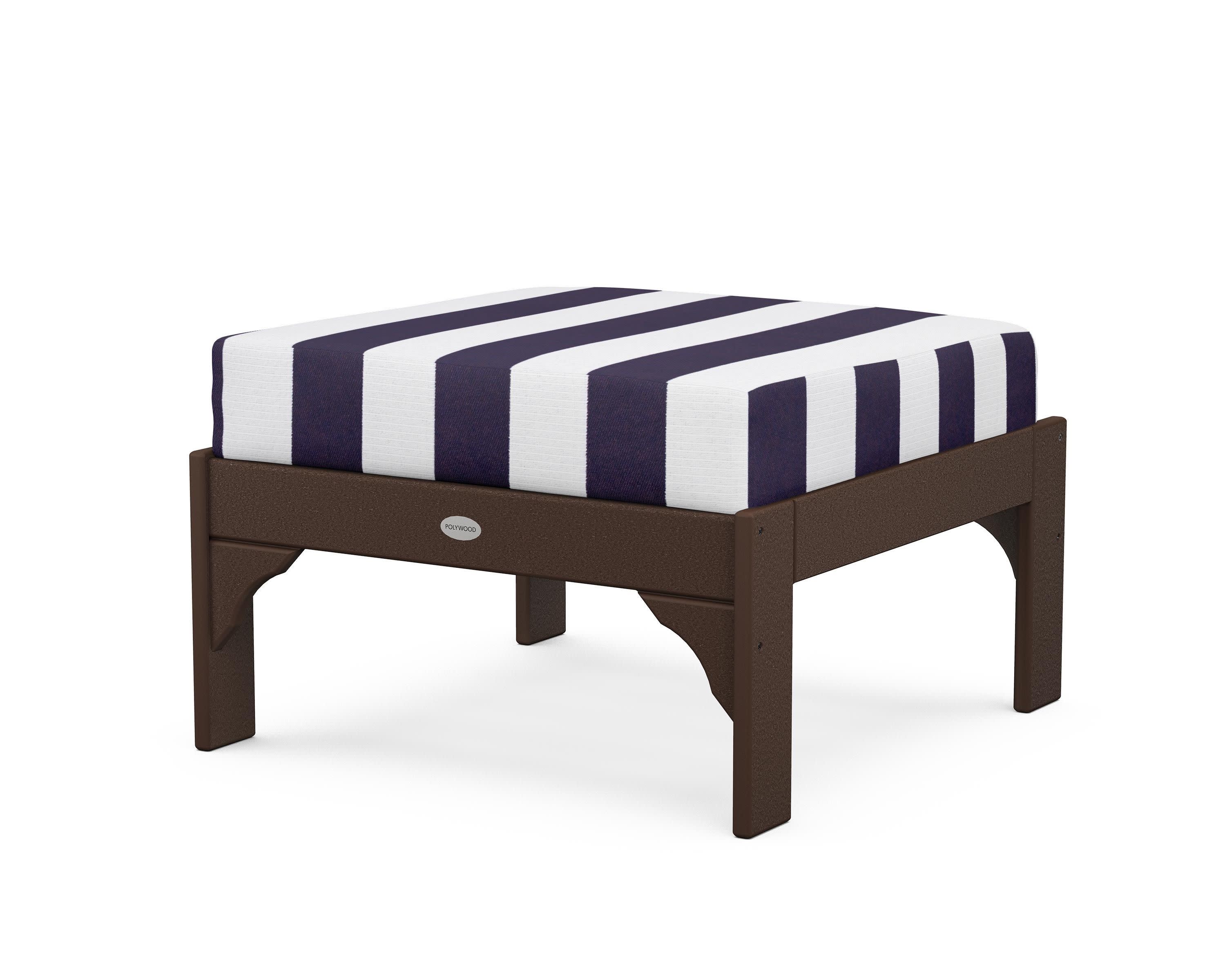 Vineyard Deep Seating Ottoman in Mahogany / Cabana Stripe Navy