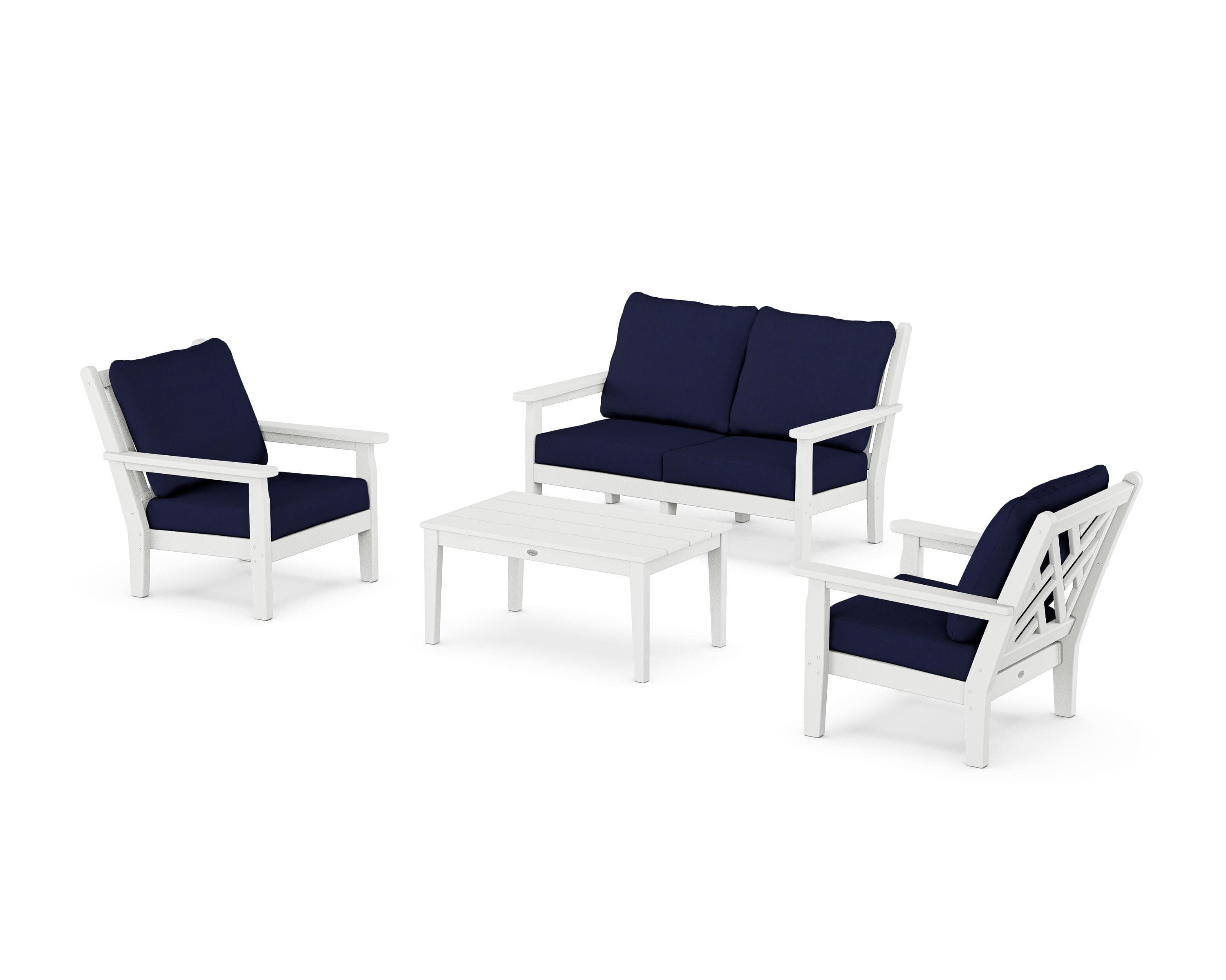 Chippendale 4-Piece Deep Seating Set with Loveseat in White / Navy