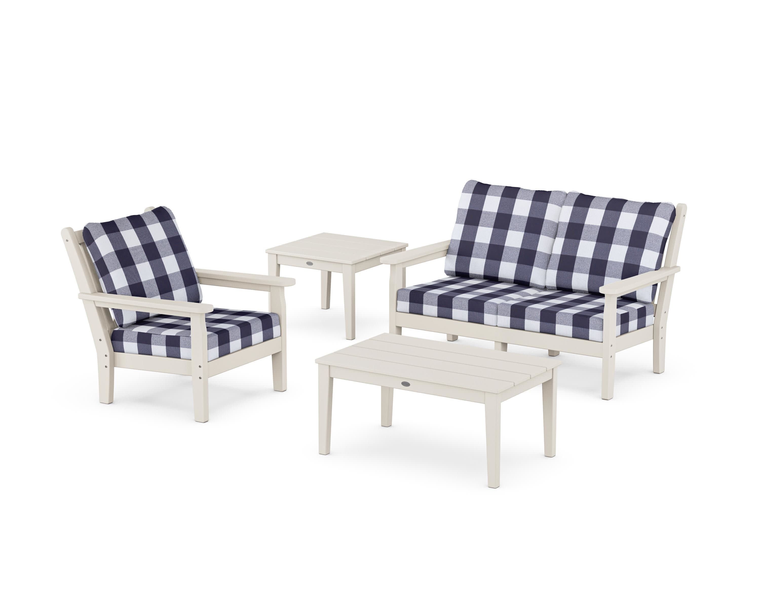 Chippendale 4-Piece Deep Seating Set in Sand / Buffalo Plaid Navy
