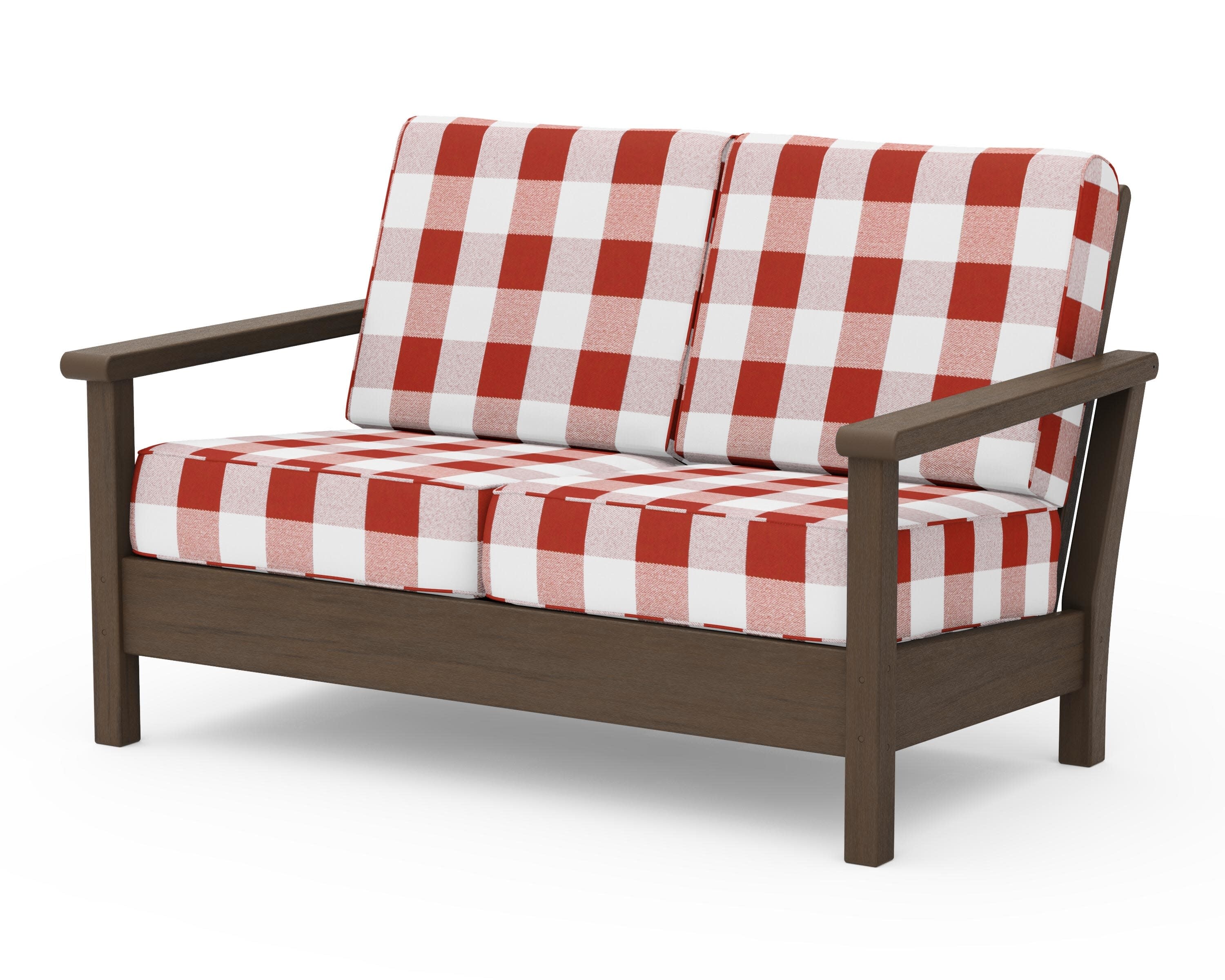 Harbour Deep Seating Loveseat in Kona / Buffalo Plaid Crimson