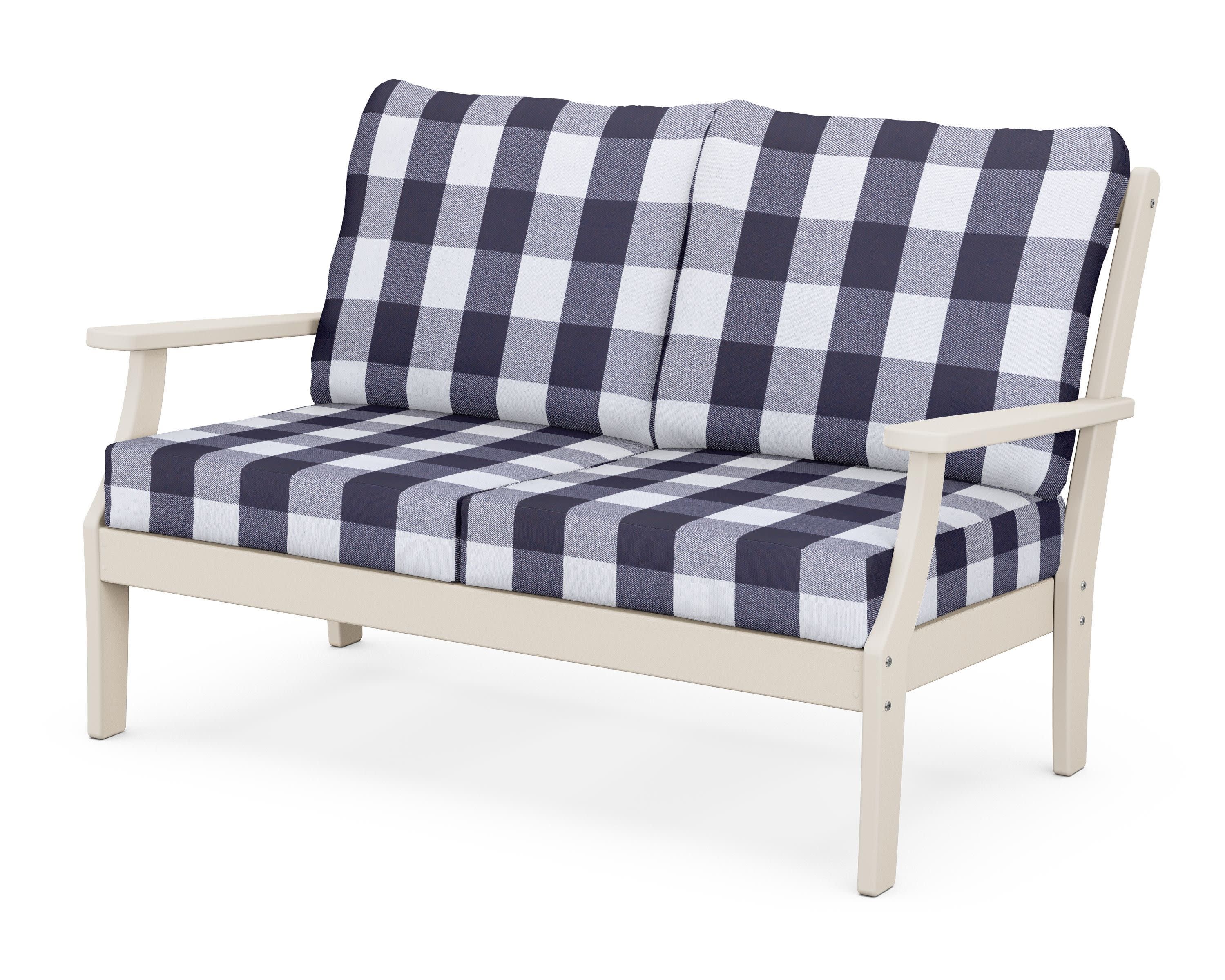 Braxton Deep Seating Loveseat in Sand / Buffalo Plaid Navy