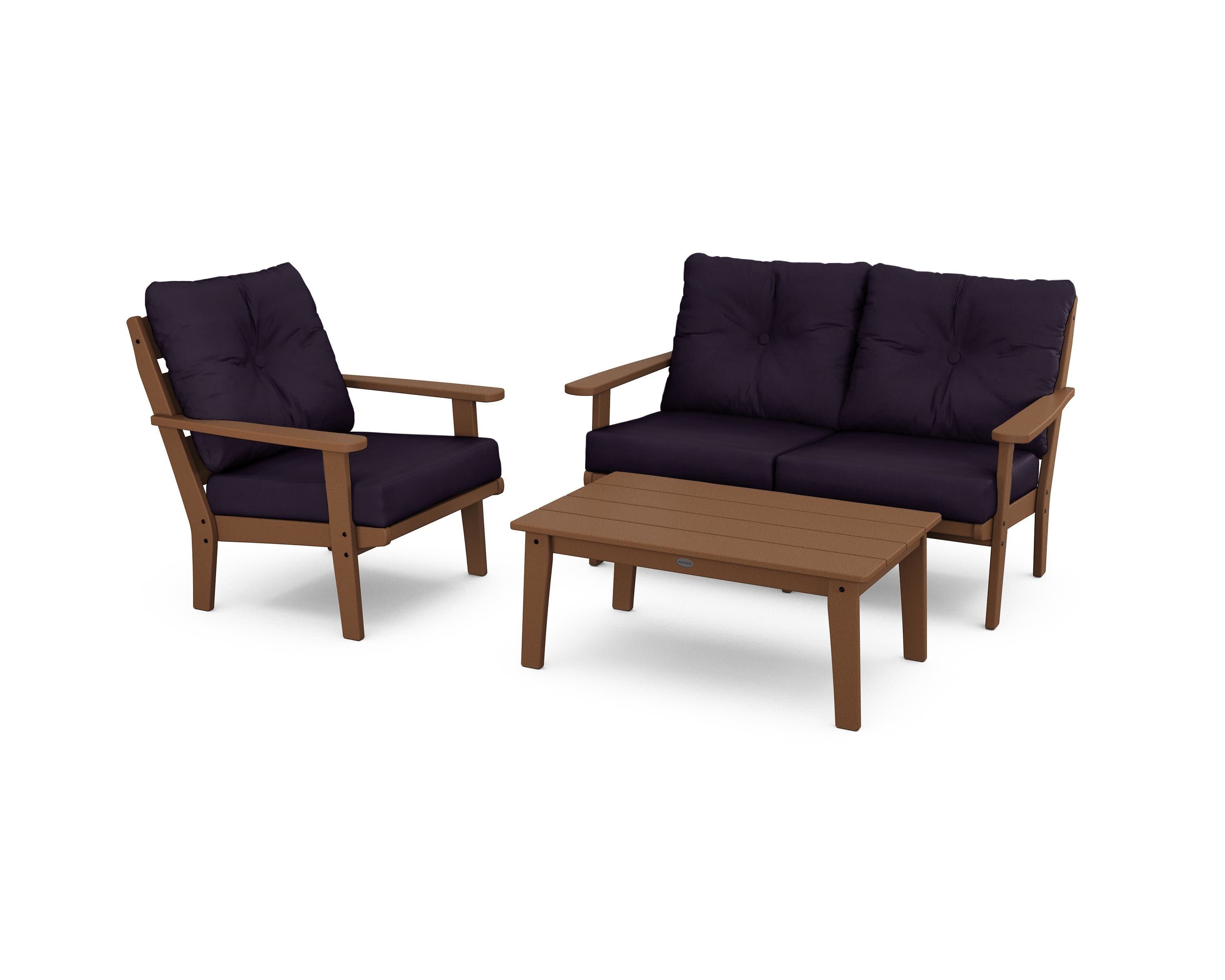 Lakeside 3-Piece Deep Seating Set in Teak / Navy Linen
