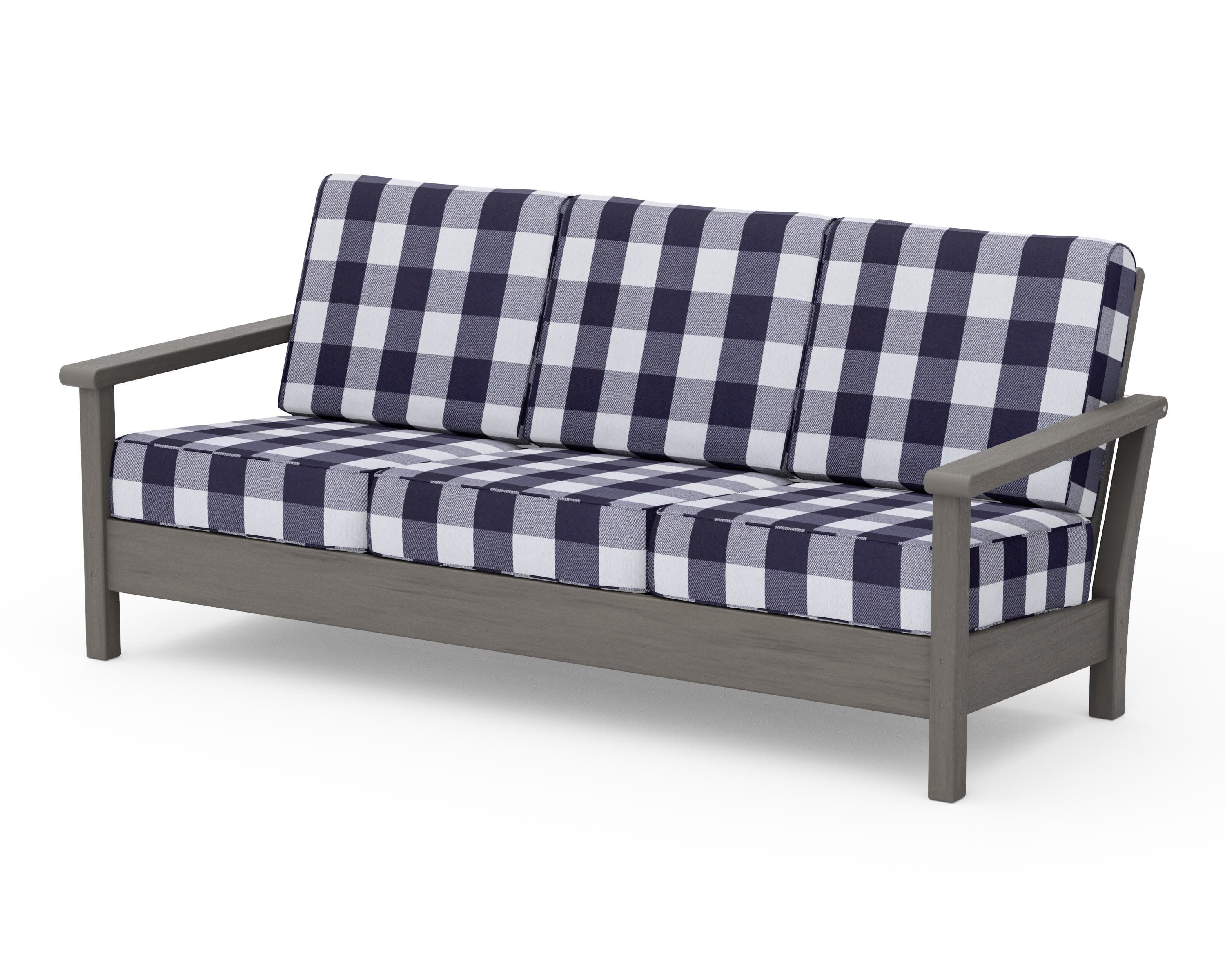 Harbour Deep Seating Sofa in Driftwood / Buffalo Plaid Navy