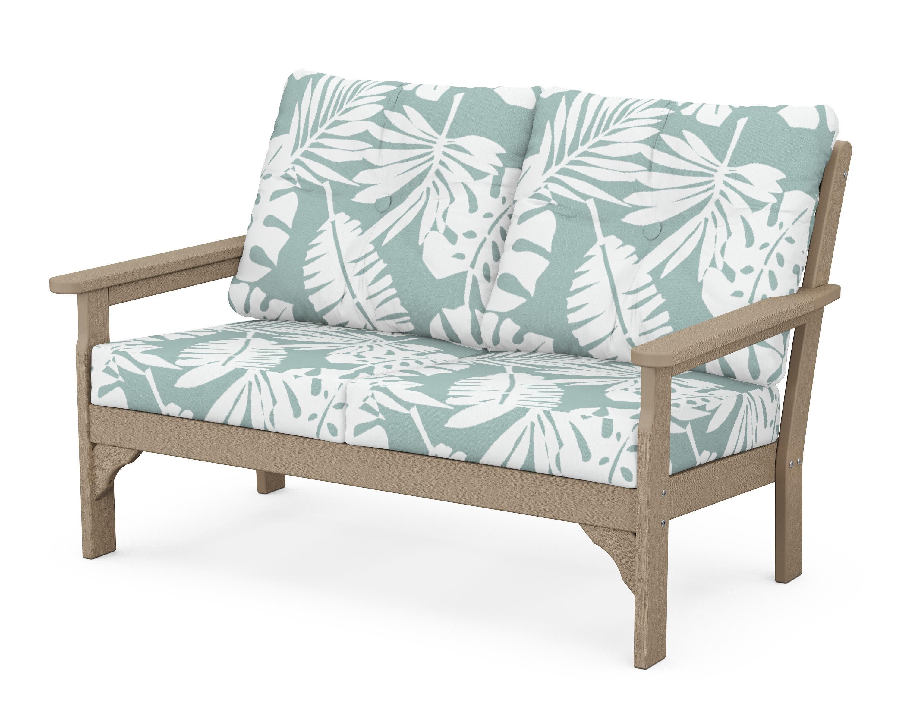 Vineyard Deep Seating Loveseat in Vintage Sahara / Leaf Glacier Spa