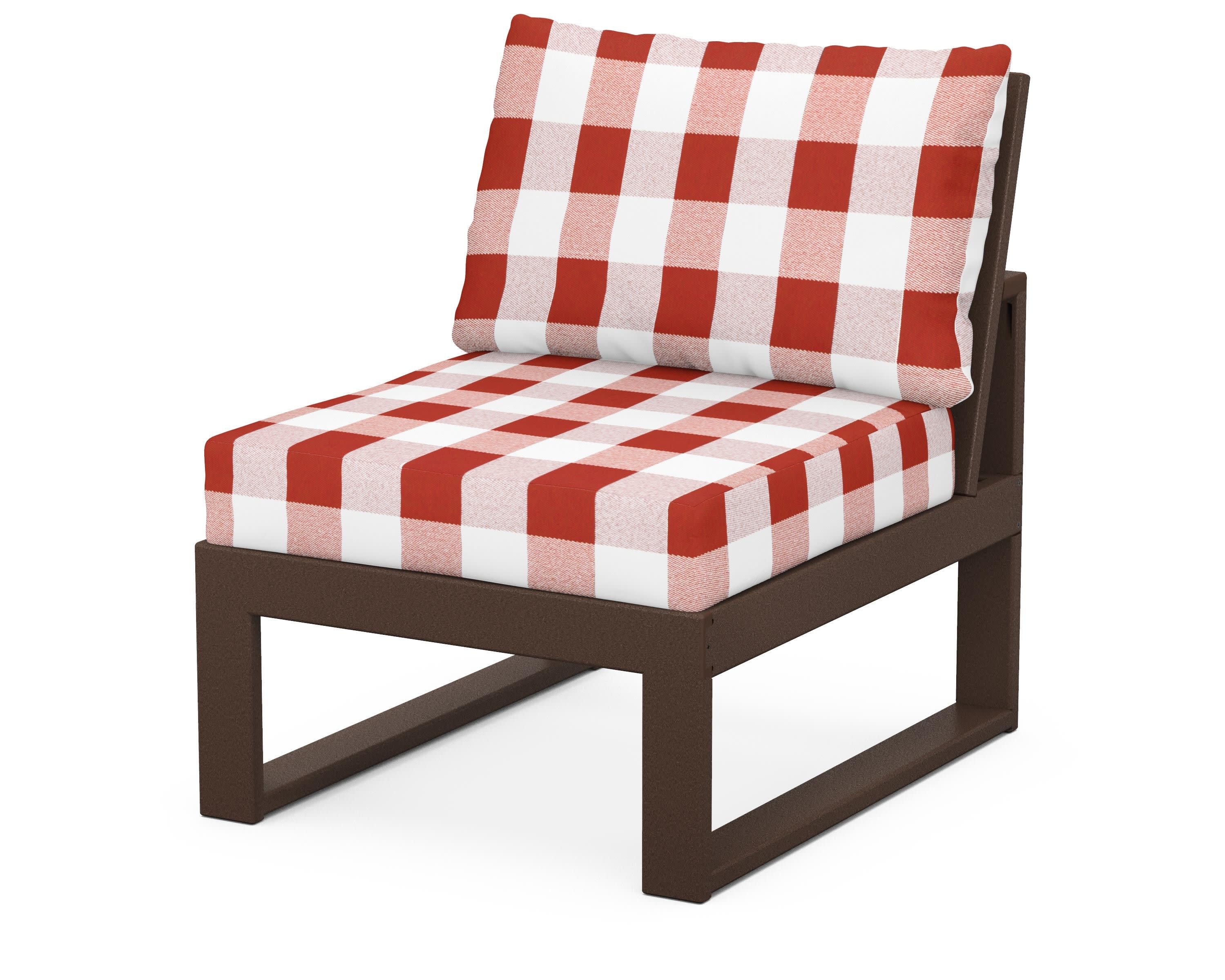 Modular Armless Chair in Mahogany / Buffalo Plaid Crimson