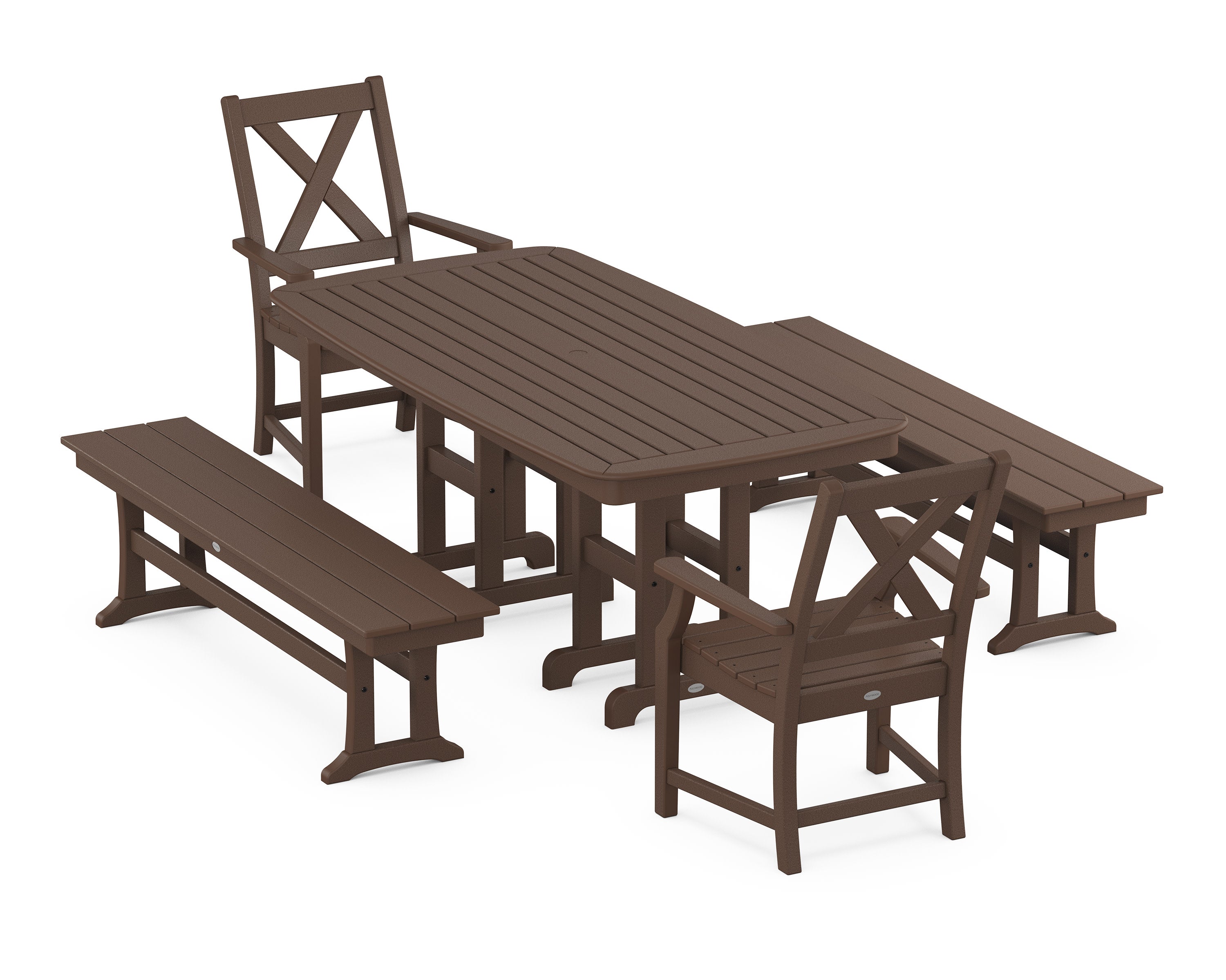 Braxton 5-Piece Dining Set with Benches in Mahogany