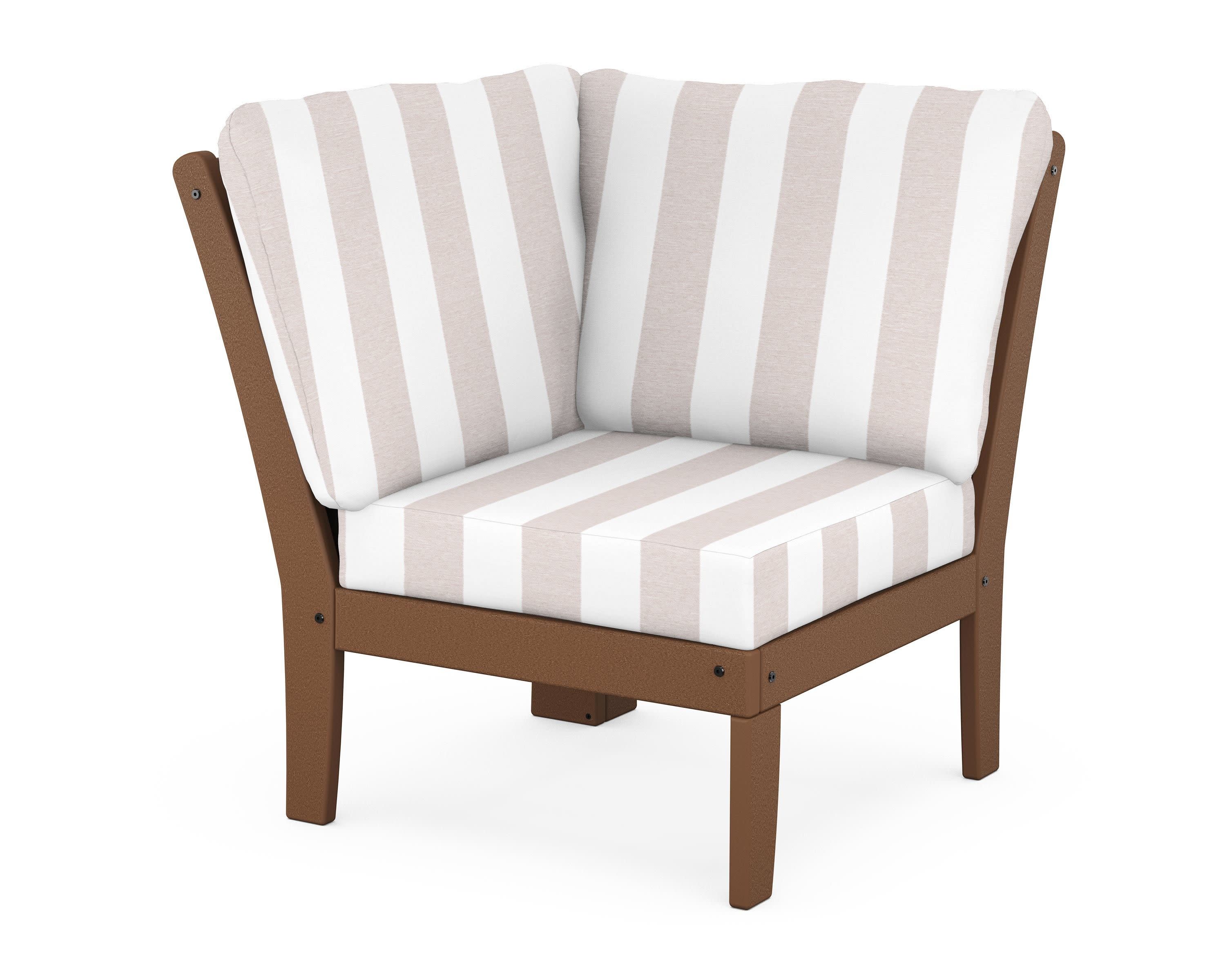 Braxton Modular Corner Chair in Teak / Cabana Stripe Dune Burlap