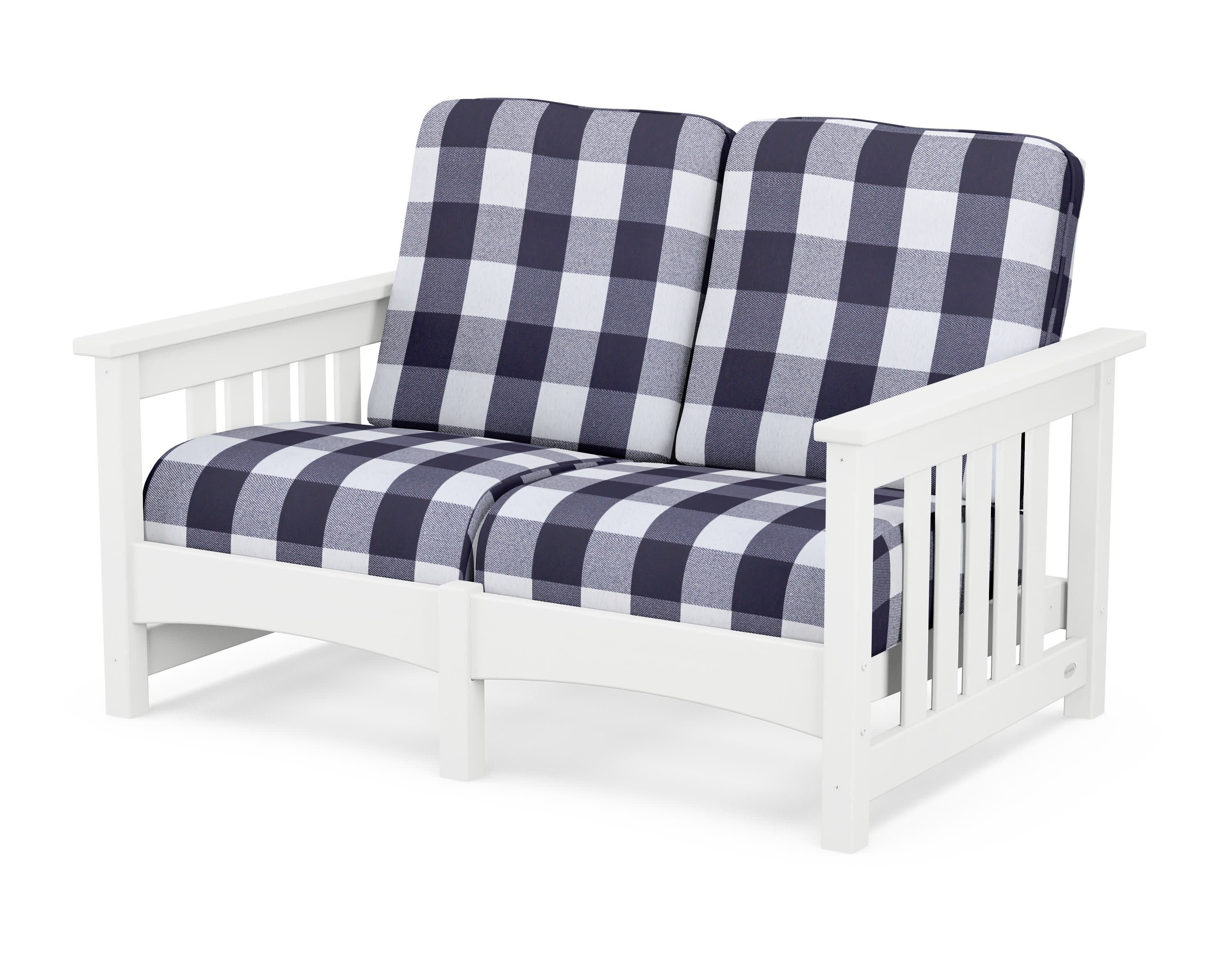 Club Mission Loveseat in White / Buffalo Plaid Navy