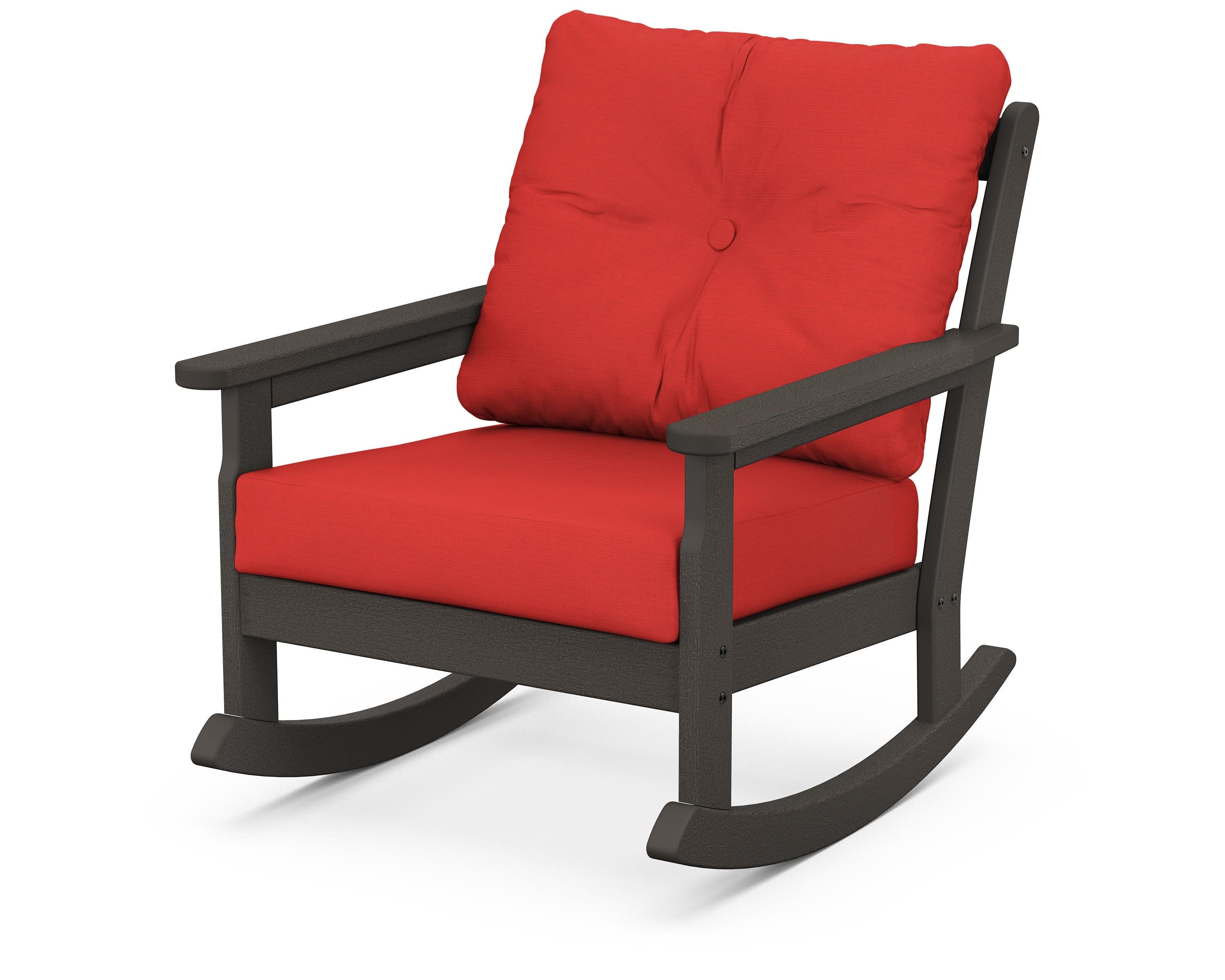 Vineyard Deep Seating Rocking Chair in Vintage Coffee / Crimson Linen