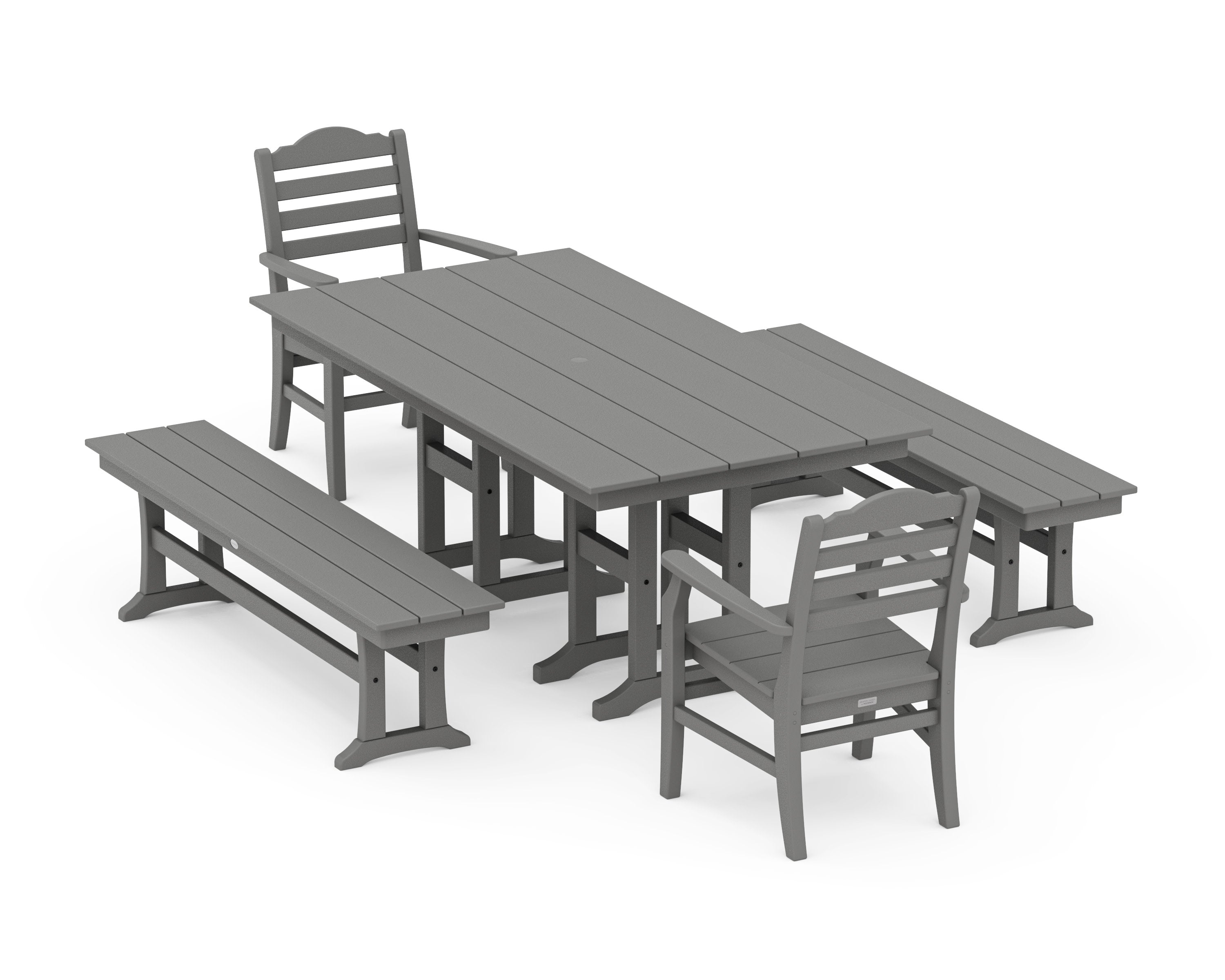 Savannah 5-Piece Farmhouse Dining Set with Benches in Slate Grey