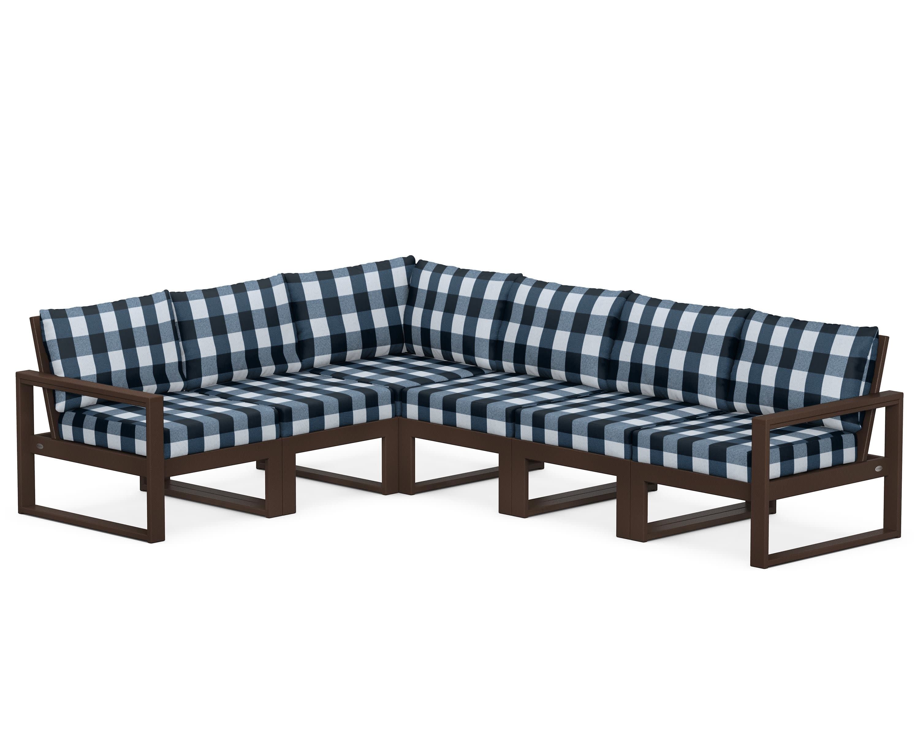EDGE 6-Piece Modular Deep Seating Set in Mahogany / Buffalo Plaid Marine Indigo