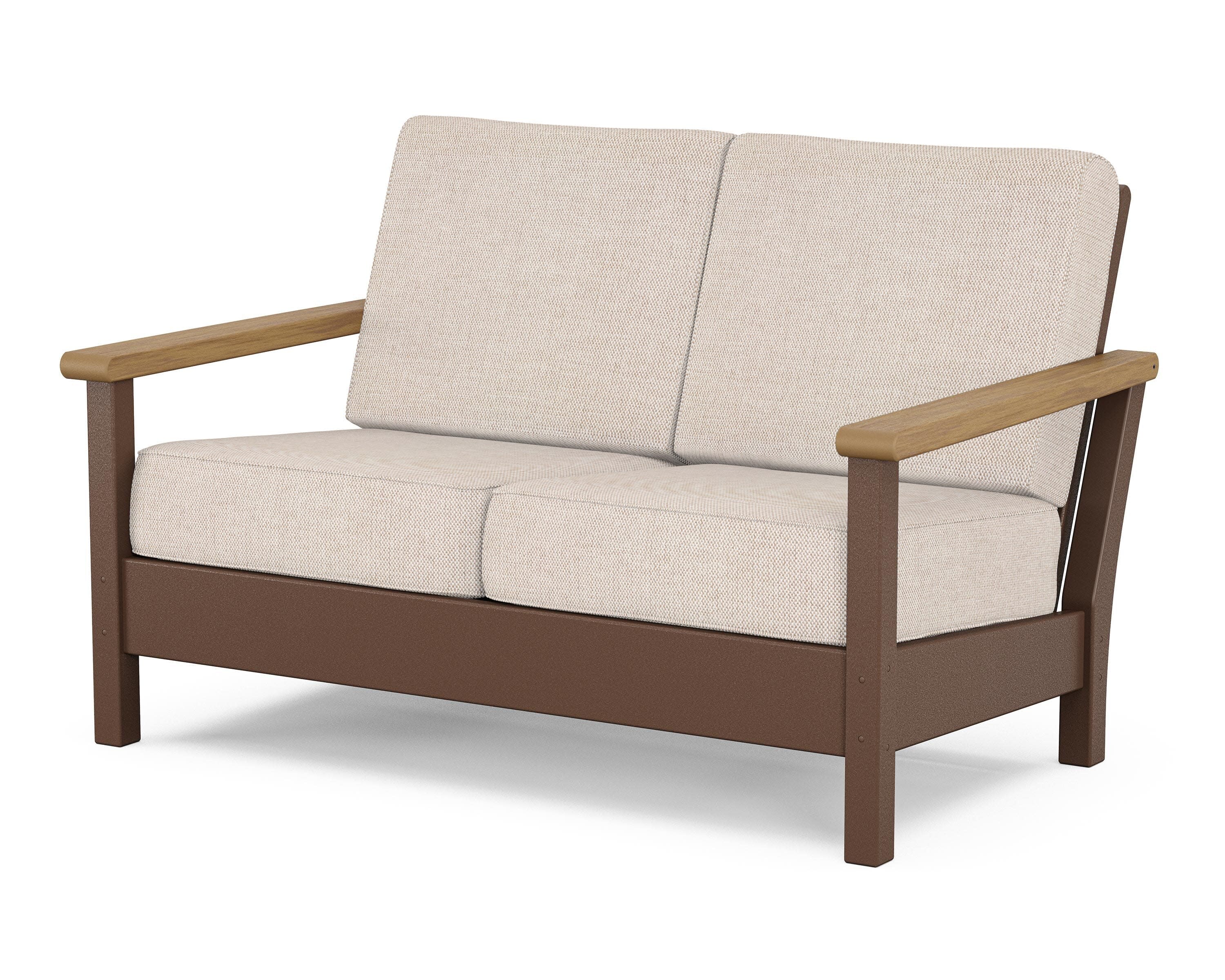Harbour Deep Seating Loveseat in Mahogany / Natural / Blend Linen