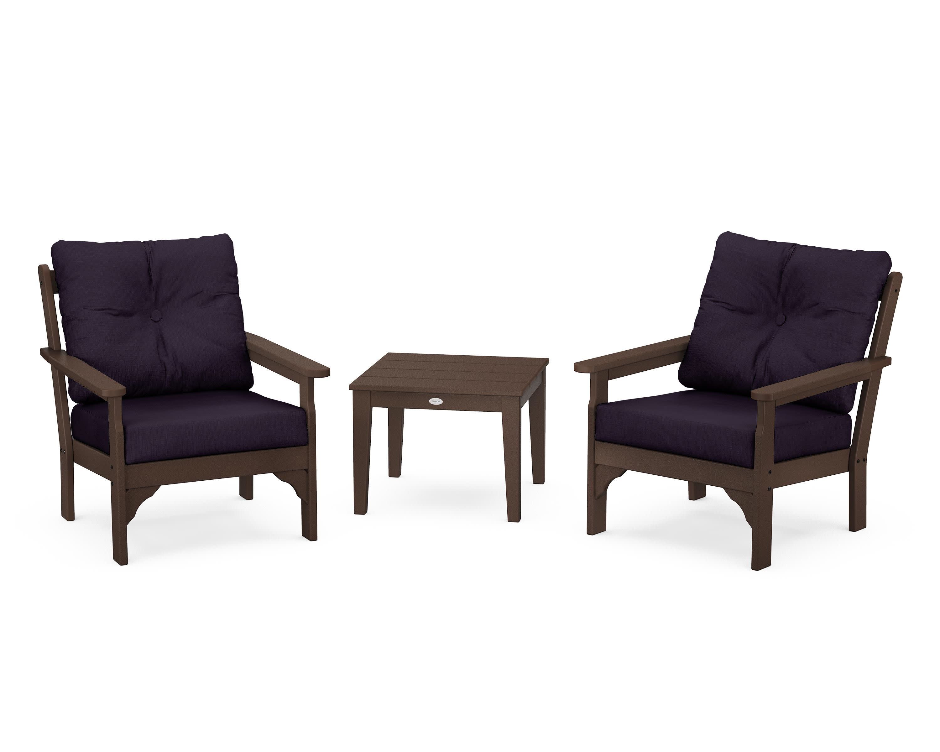 Vineyard 3-Piece Deep Seating Set in Mahogany / Navy Linen