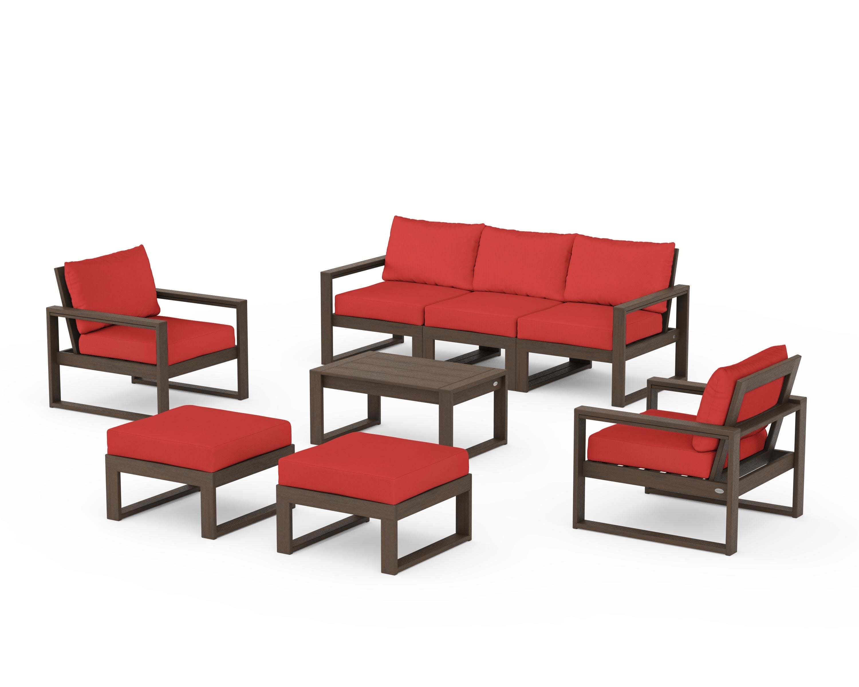 EDGE Sectional 8-Piece Lounge Sofa Set in Kona / Crimson Linen