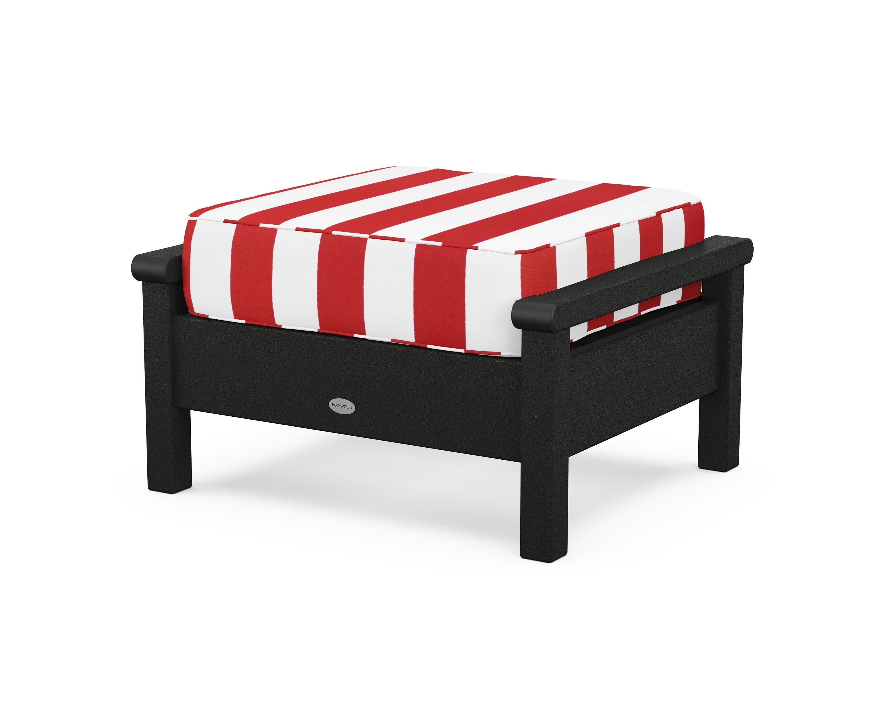 Harbour Deep Seating Ottoman in Black / Cabana Stripe Crimson
