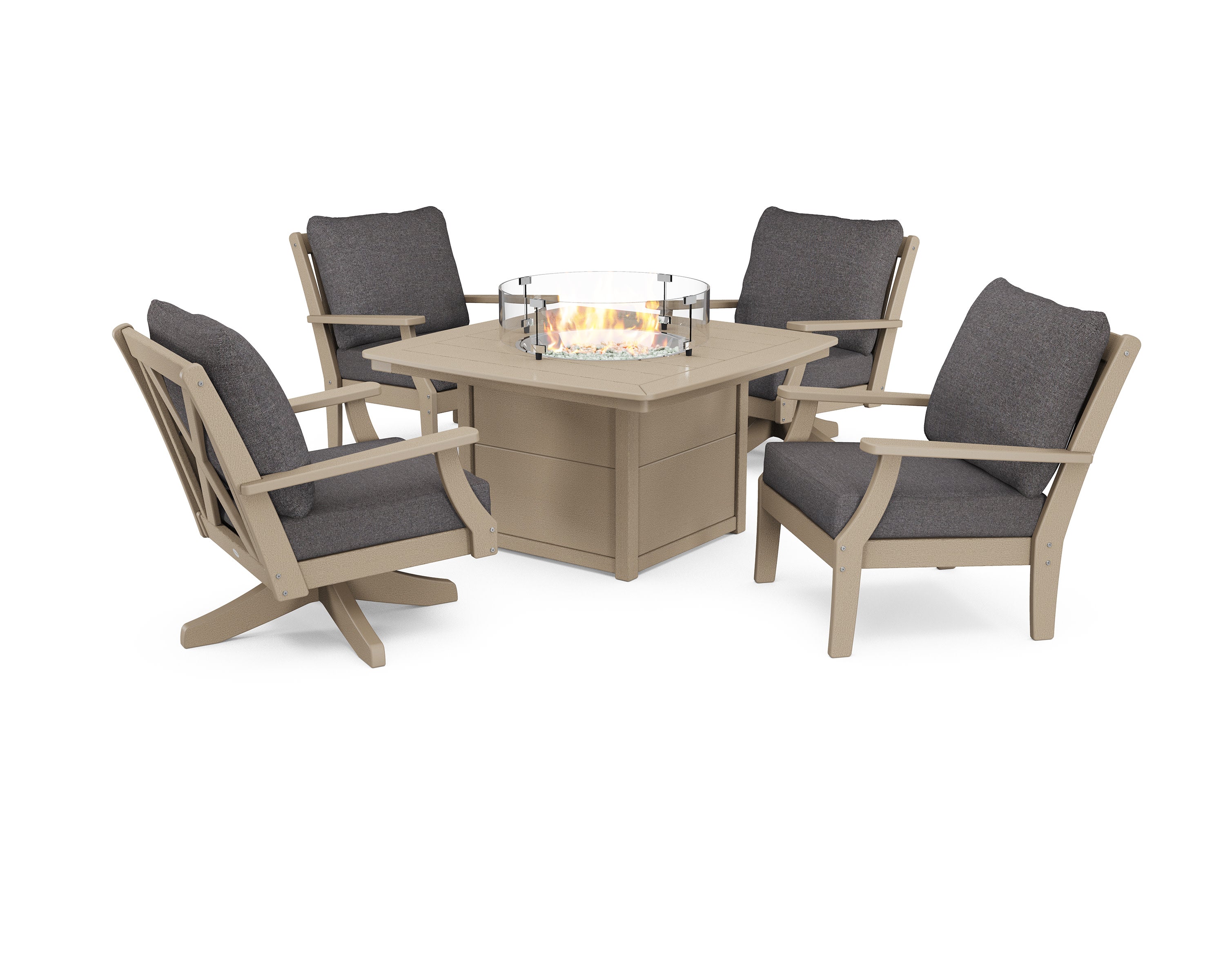 Braxton 5-Piece Deep Seating Set with Fire Table in Vintage Sahara / Ash Charcoal