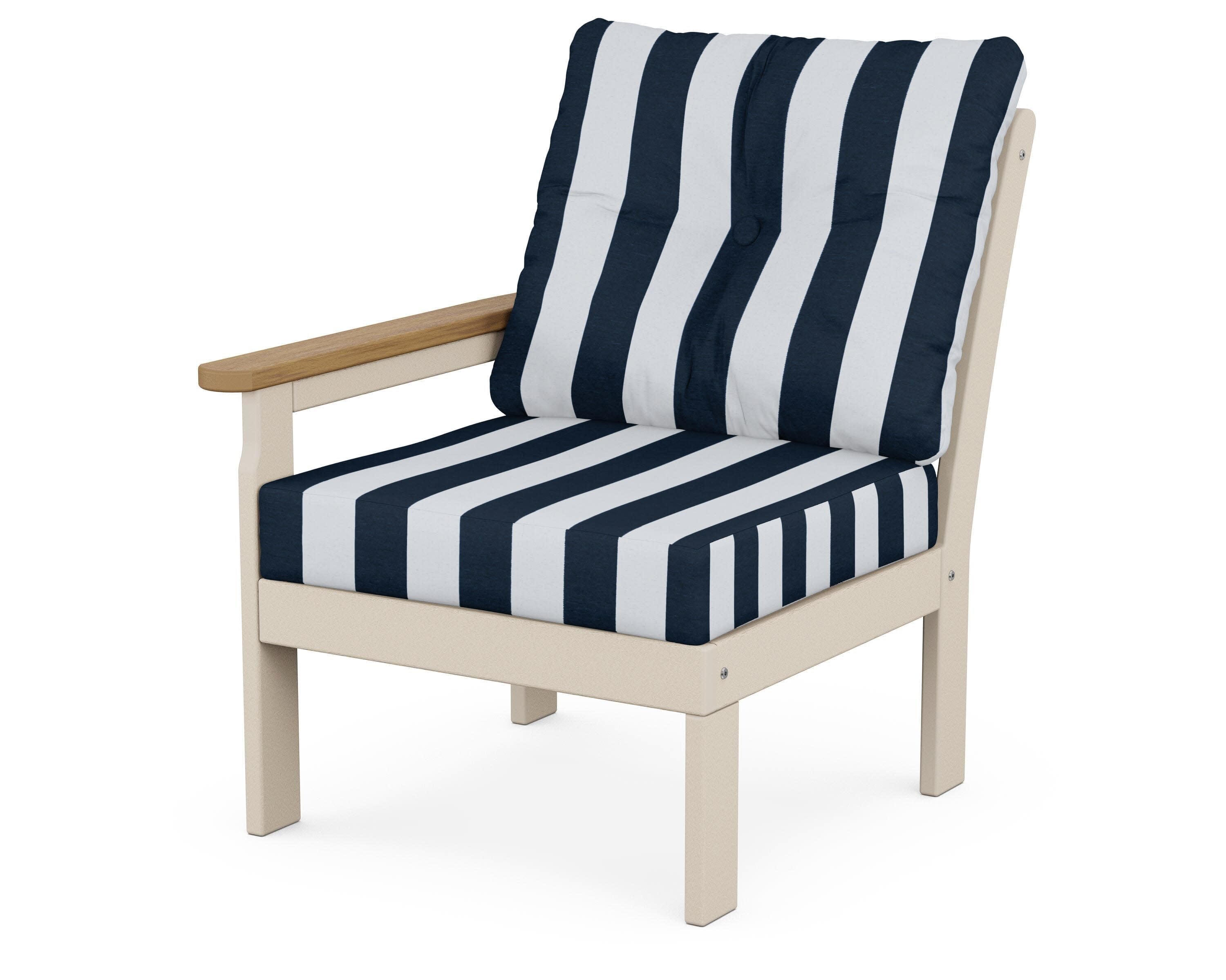 Vineyard Modular Left Arm Chair in Sand / Natural / Cabana Stripe Marine Indigo