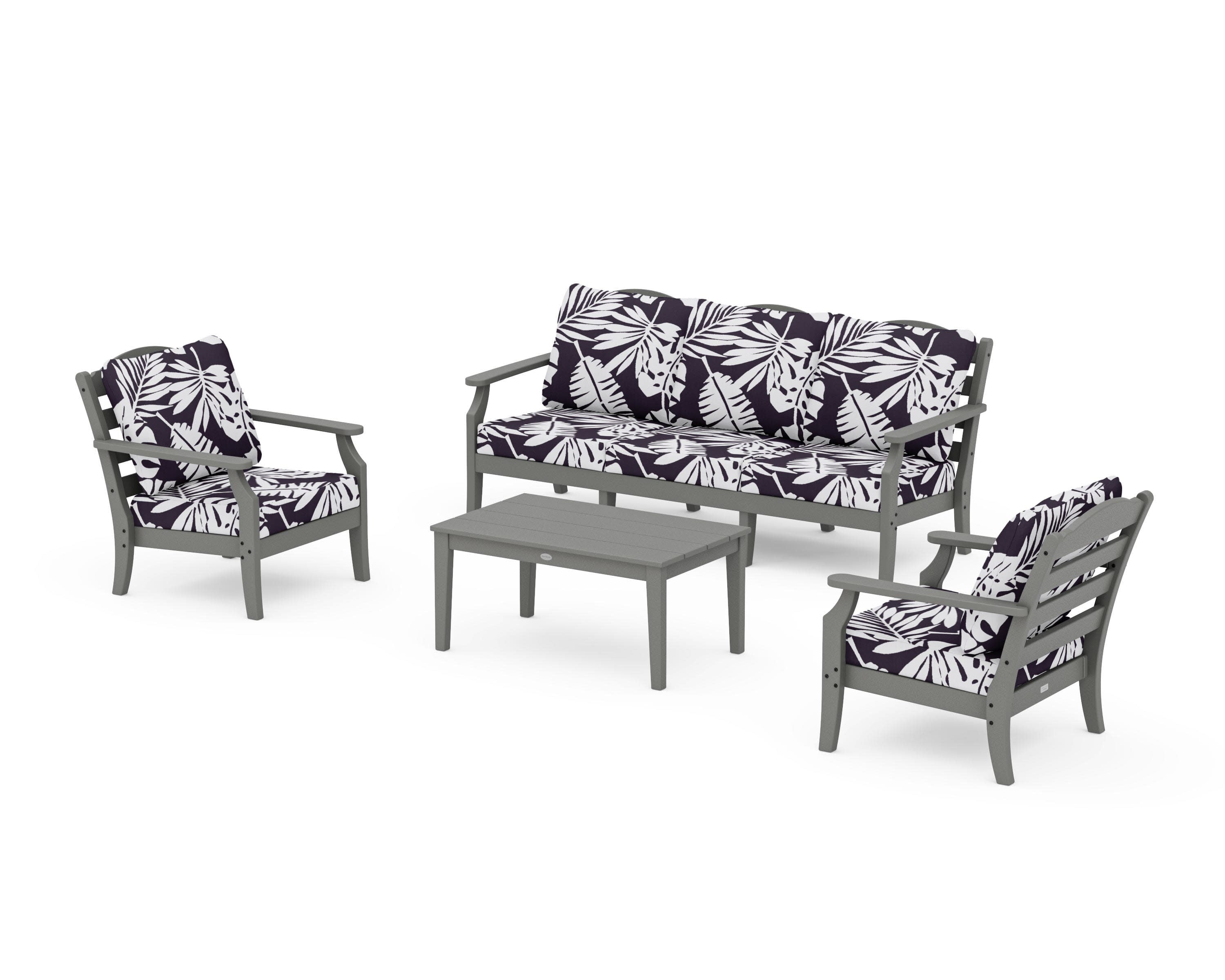 Savannah 4-Piece Deep Seating Set with Sofa in Slate Grey / Leaf Navy