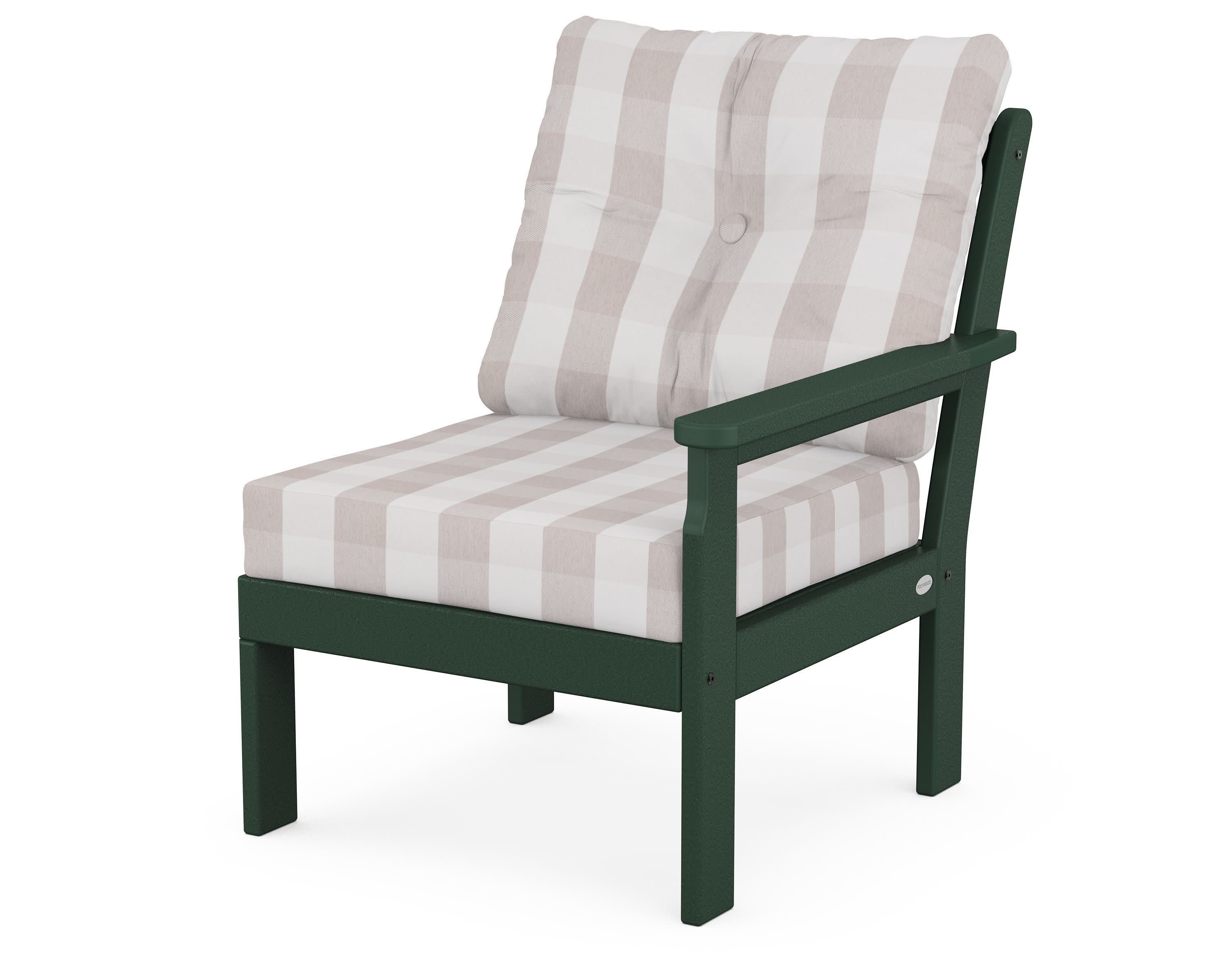 Vineyard Modular Right Arm Chair in Green / Buffalo Plaid Dune Burlap