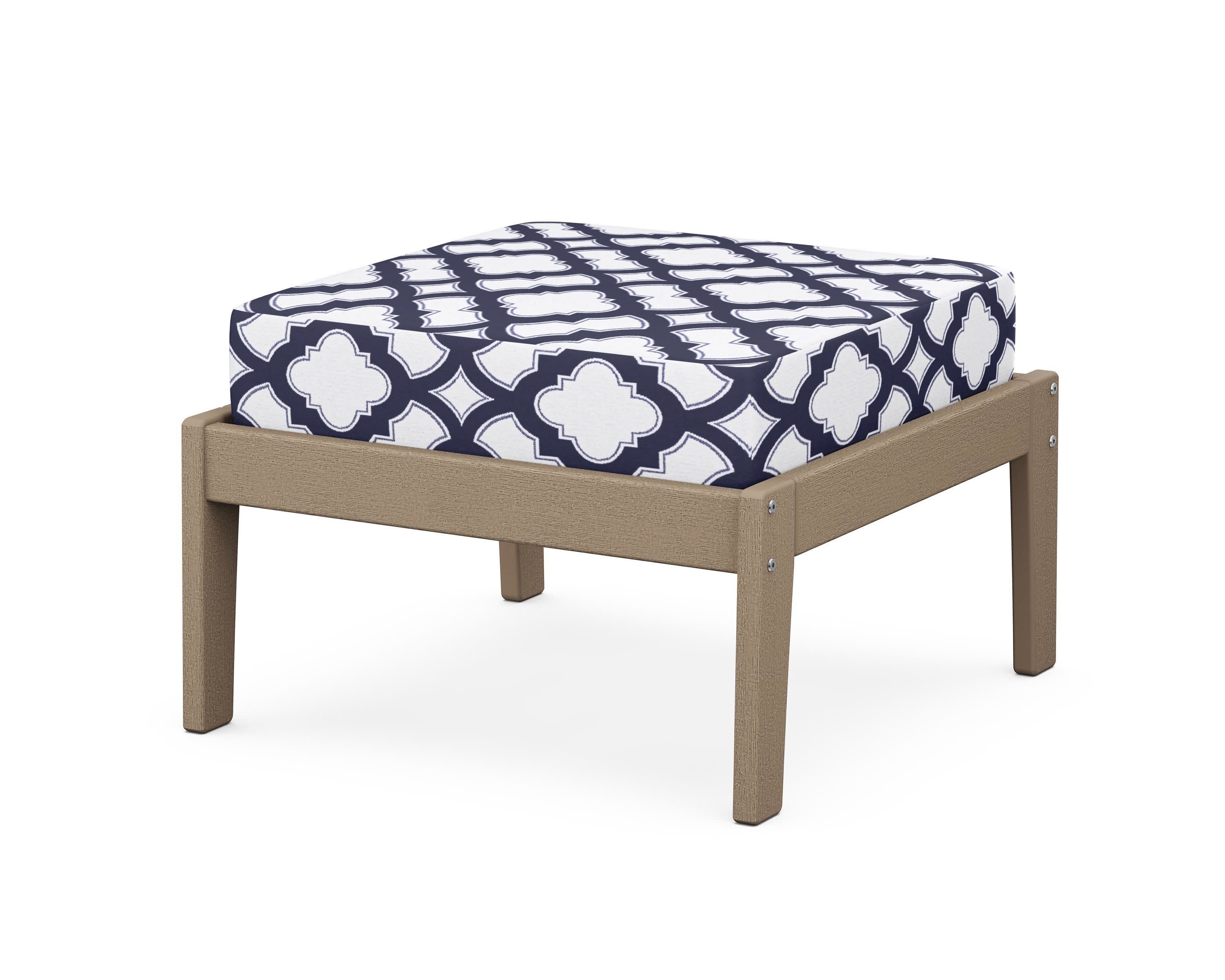 Deep Seating Ottoman in Vintage Sahara / Trellis Navy