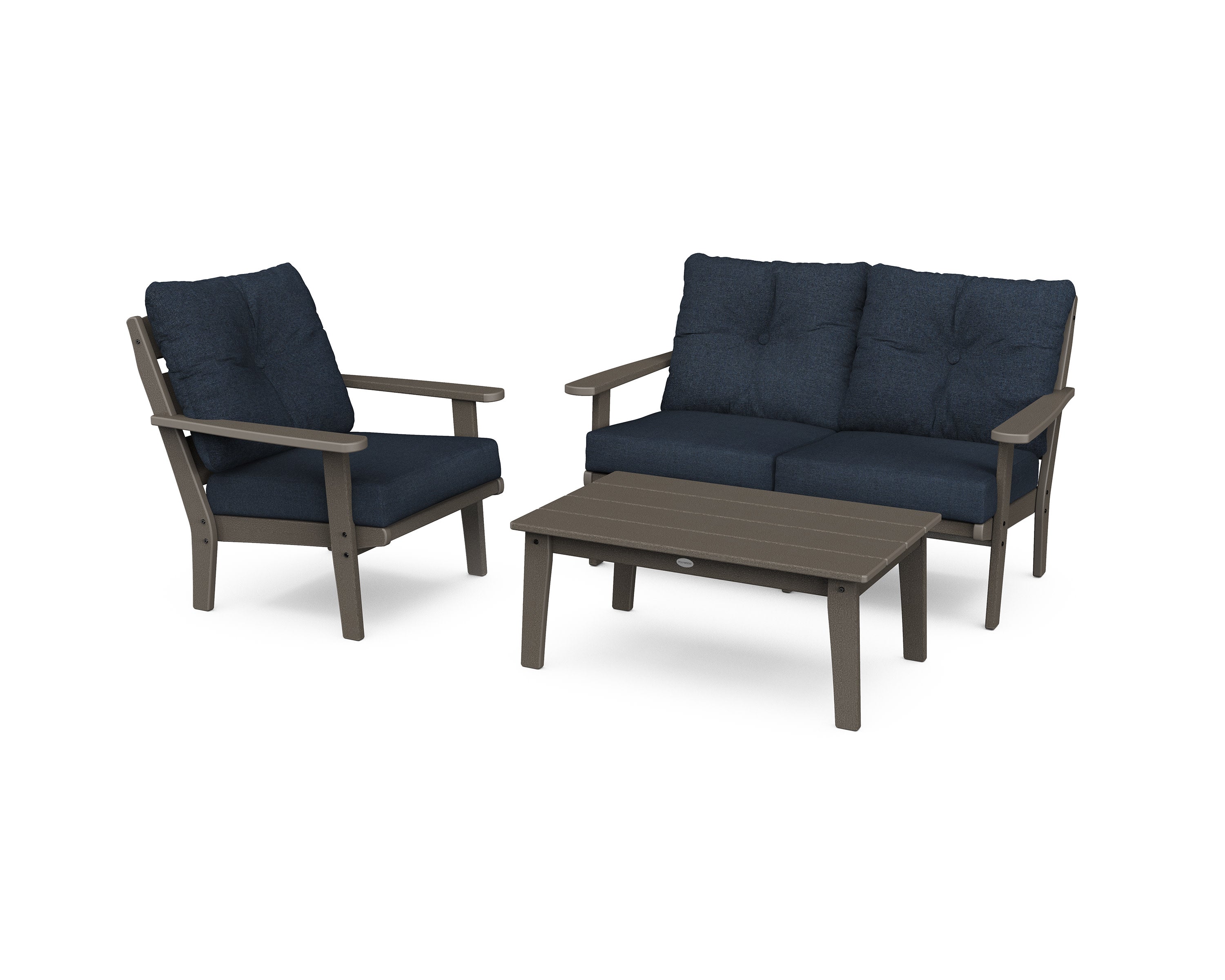 Lakeside 3-Piece Deep Seating Set in Vintage Coffee / Marine Indigo