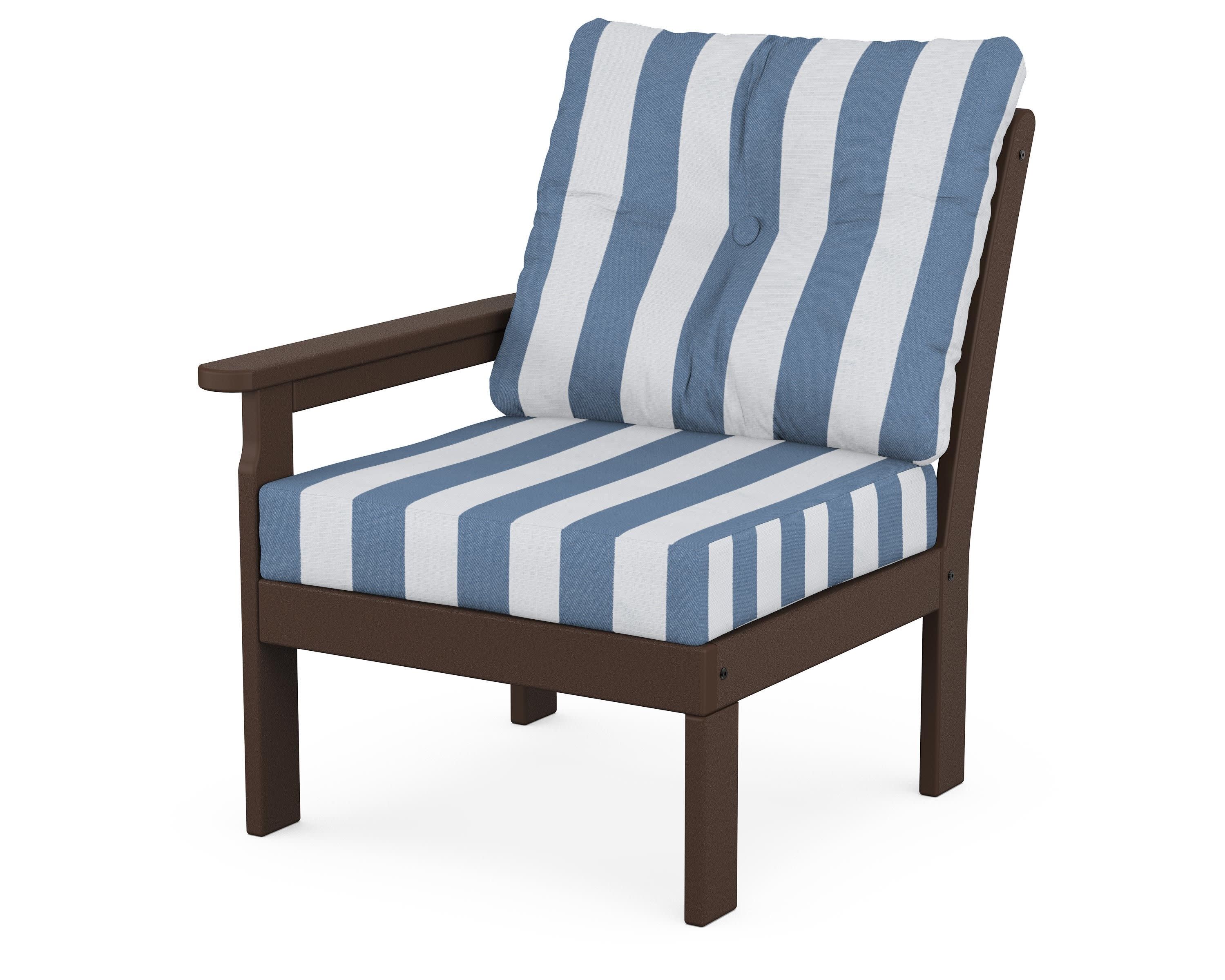 Vineyard Modular Left Arm Chair in Mahogany / Cabana Stripe Sky Blue