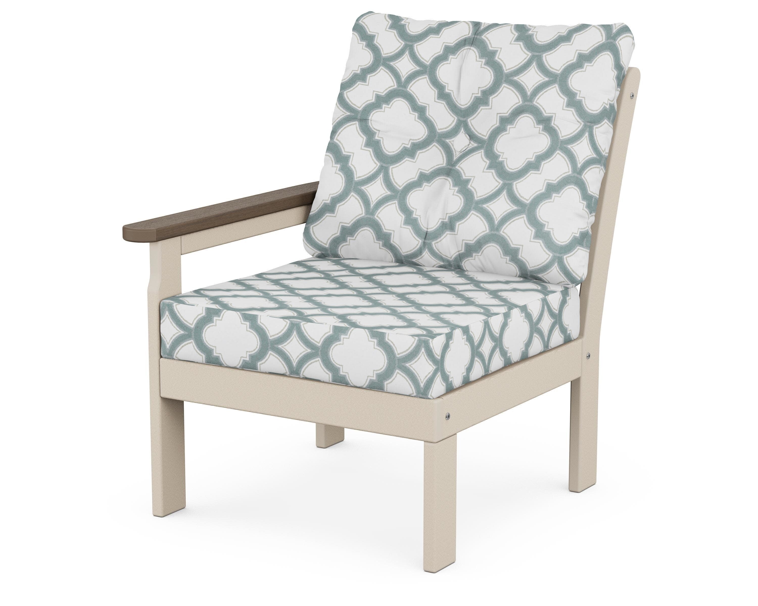 Vineyard Modular Left Arm Chair in Sand / Kona / Trellis Glacier Spa