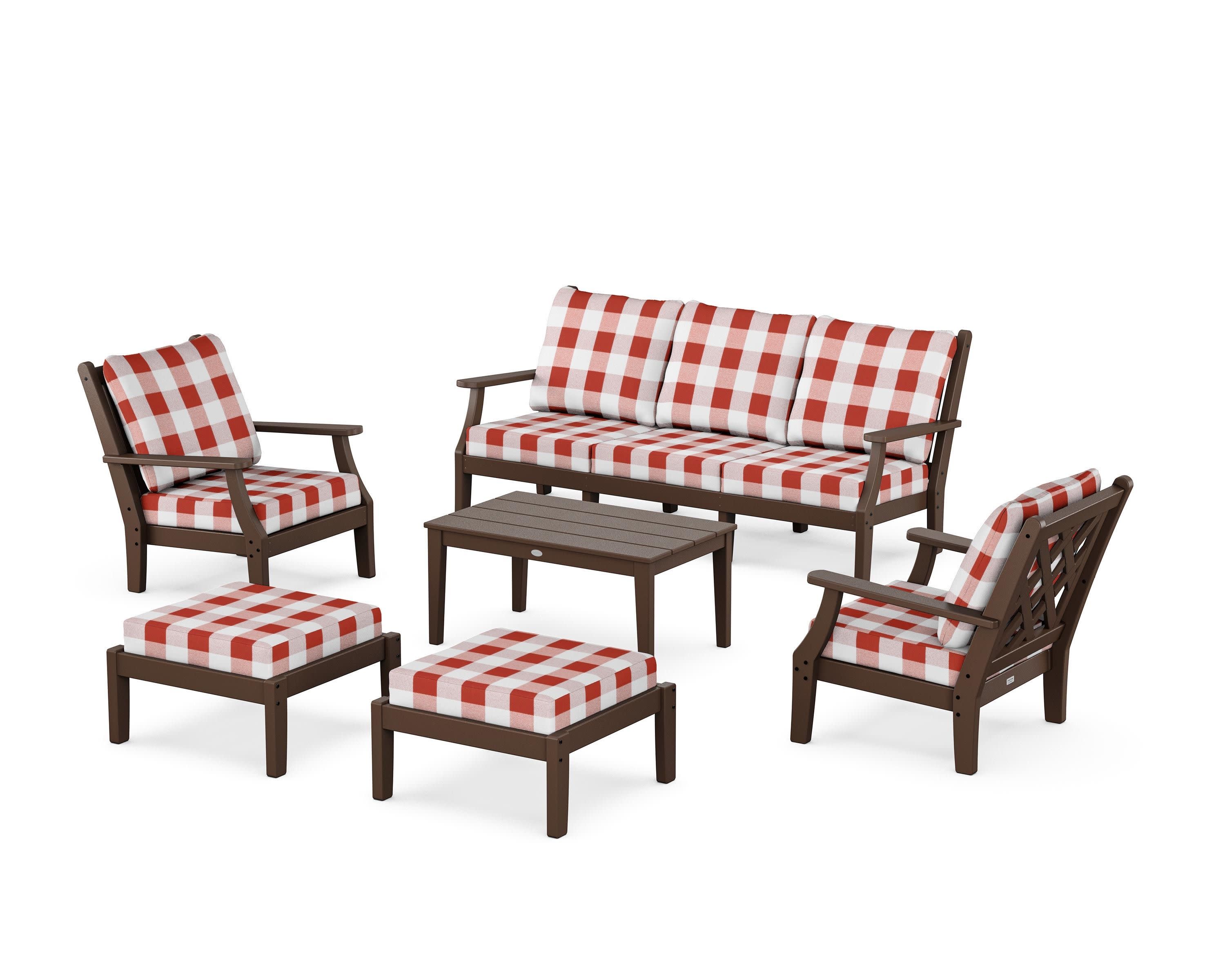 Wovendale 6-Piece Lounge Sofa Set in Mahogany / Buffalo Plaid Crimson