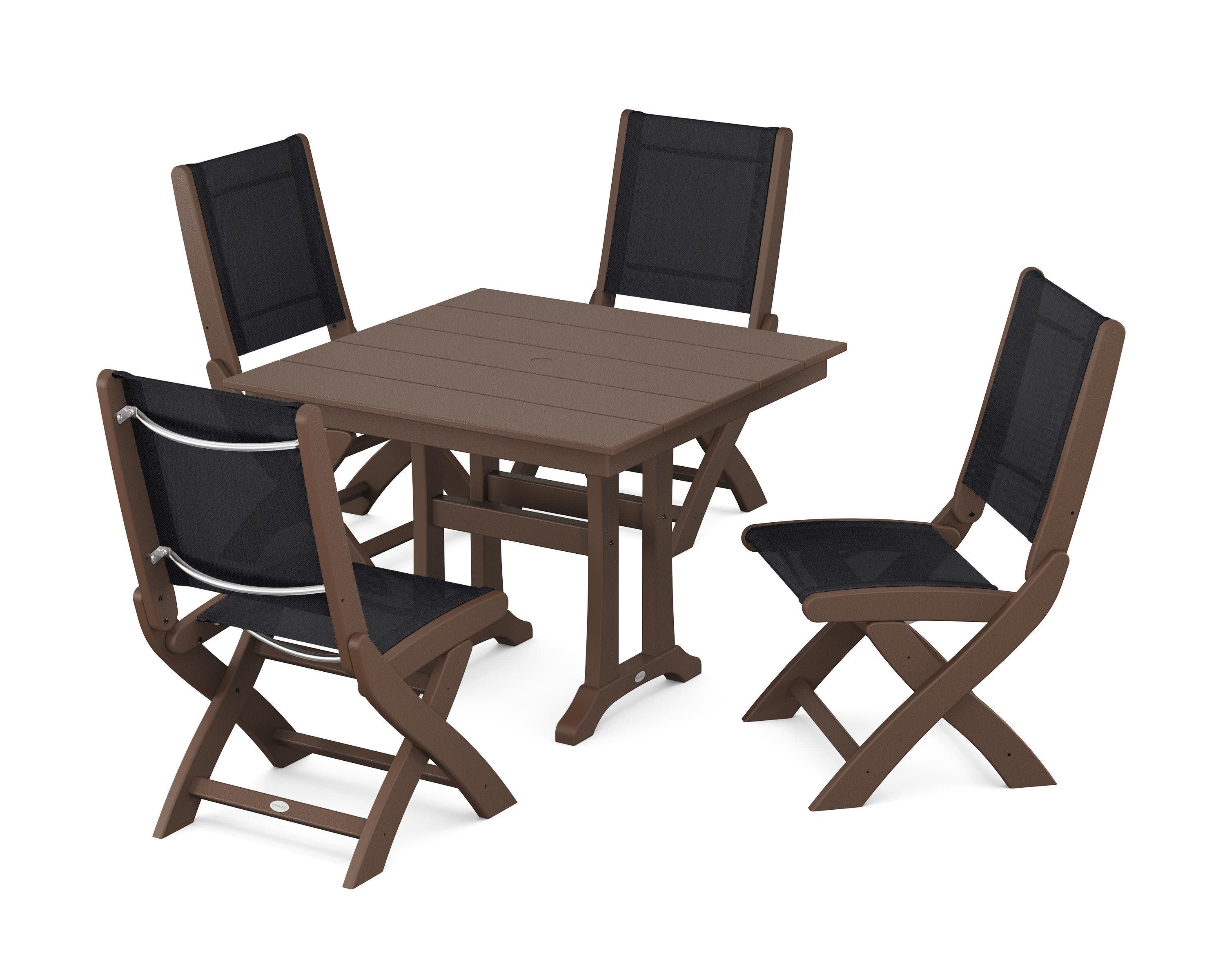 Coastal Folding Side Chair 5-Piece Farmhouse Dining Set With Trestle Legs in Mahogany / Black Sling