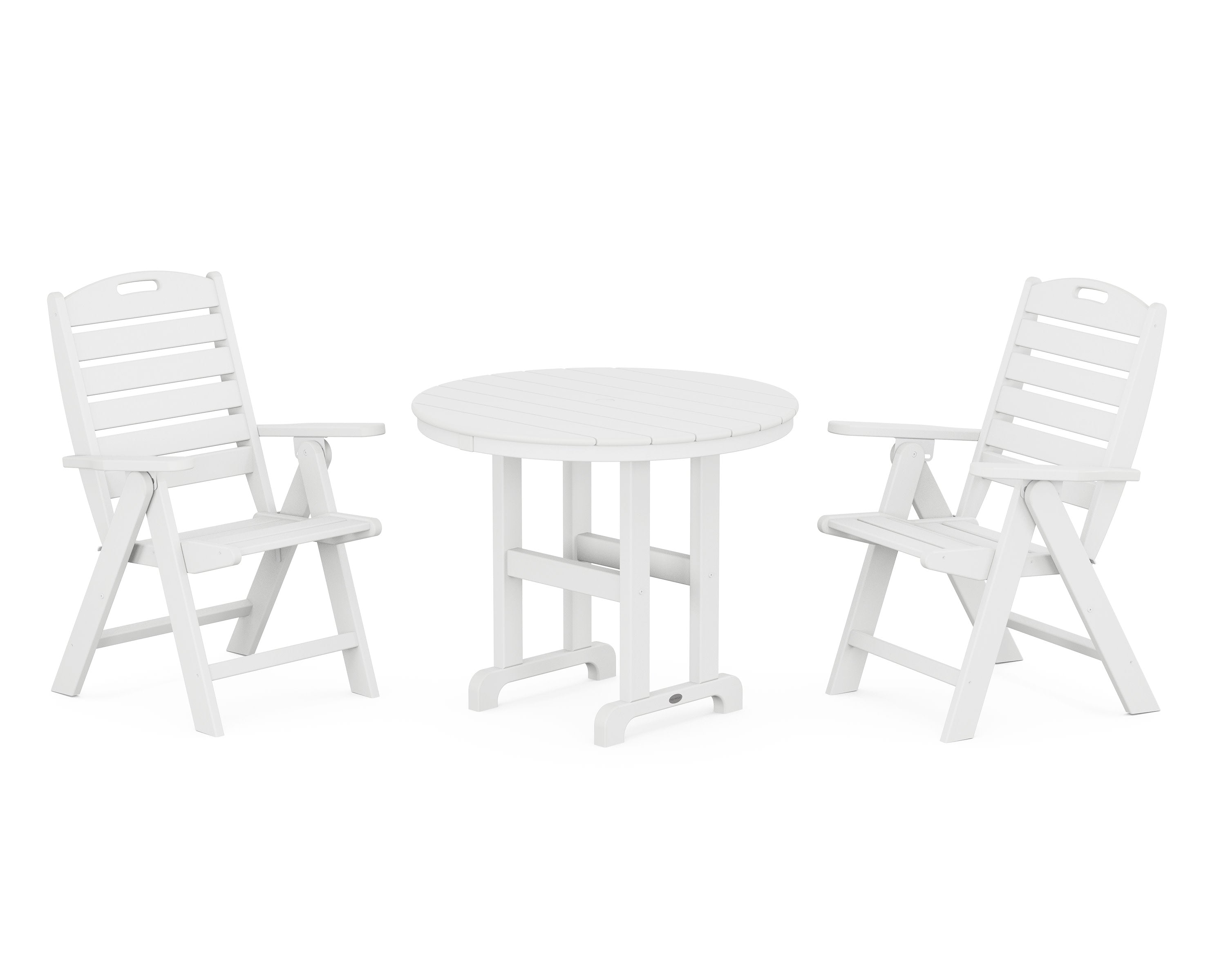 Nautical Folding Highback Chair 3-Piece Round Dining Set in White
