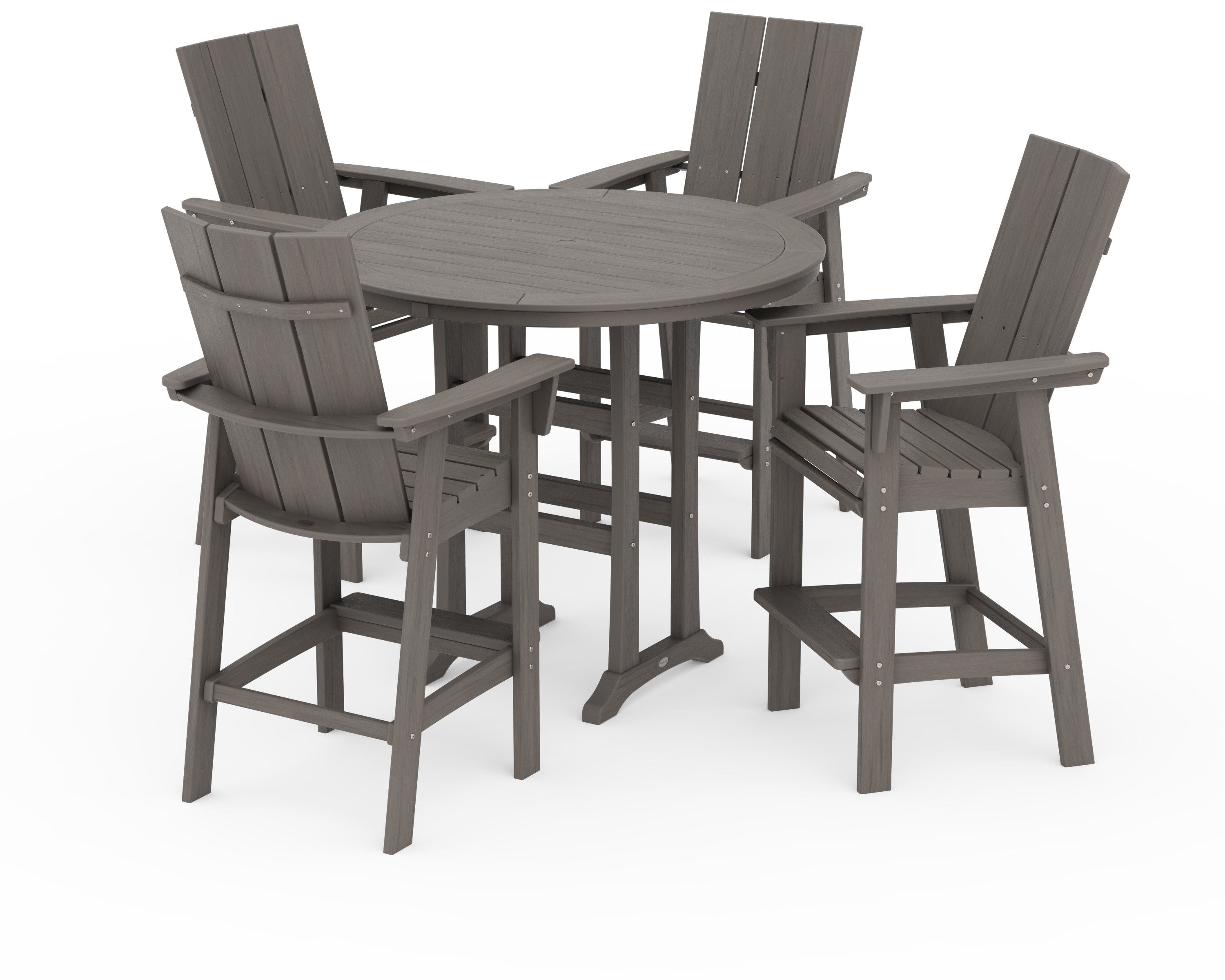 Modern Curveback Adirondack 5-Piece Nautical Trestle Bar Set in Driftwood