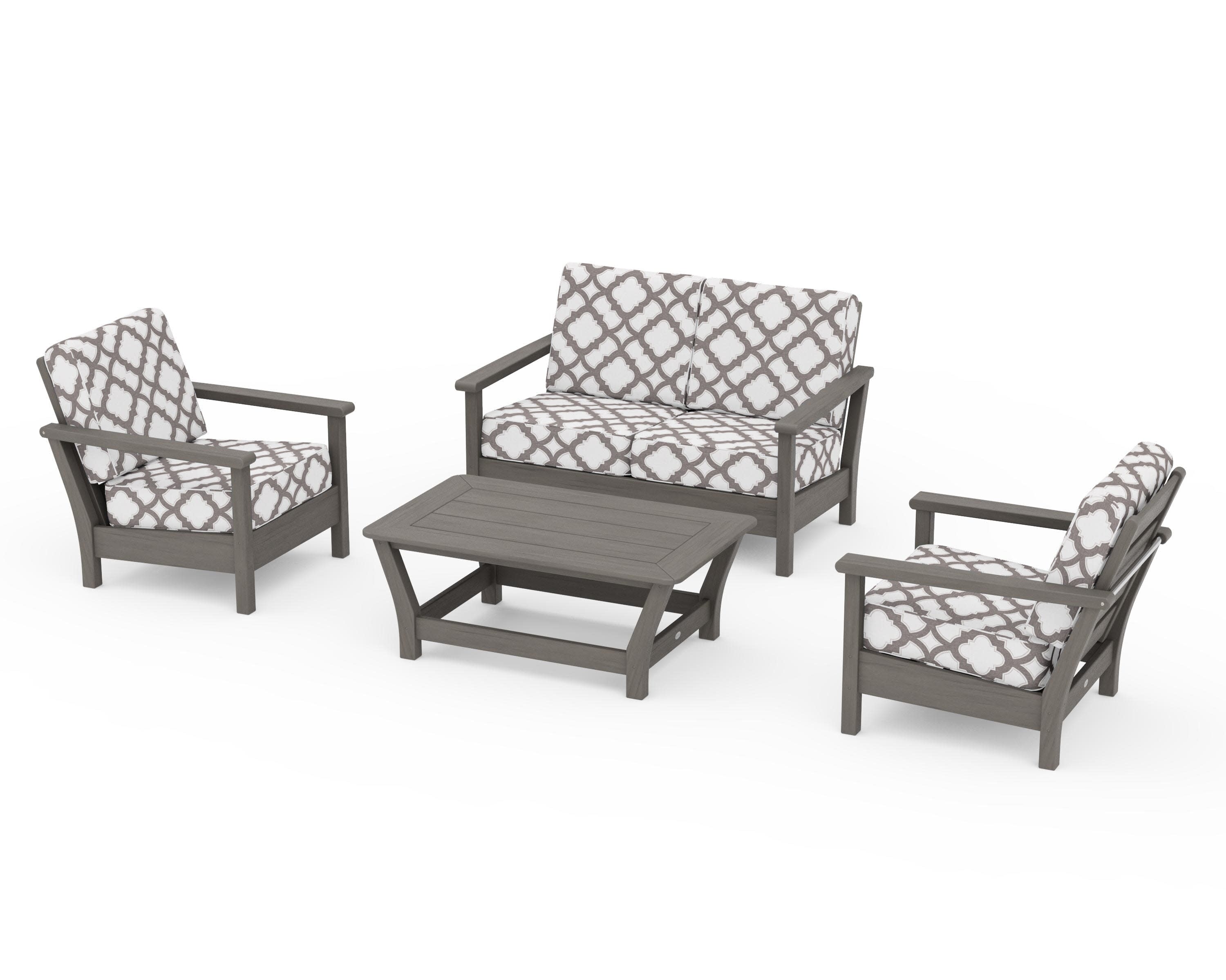 Harbour 4-Piece Deep Seating Set in Driftwood / Trellis Grey Mist