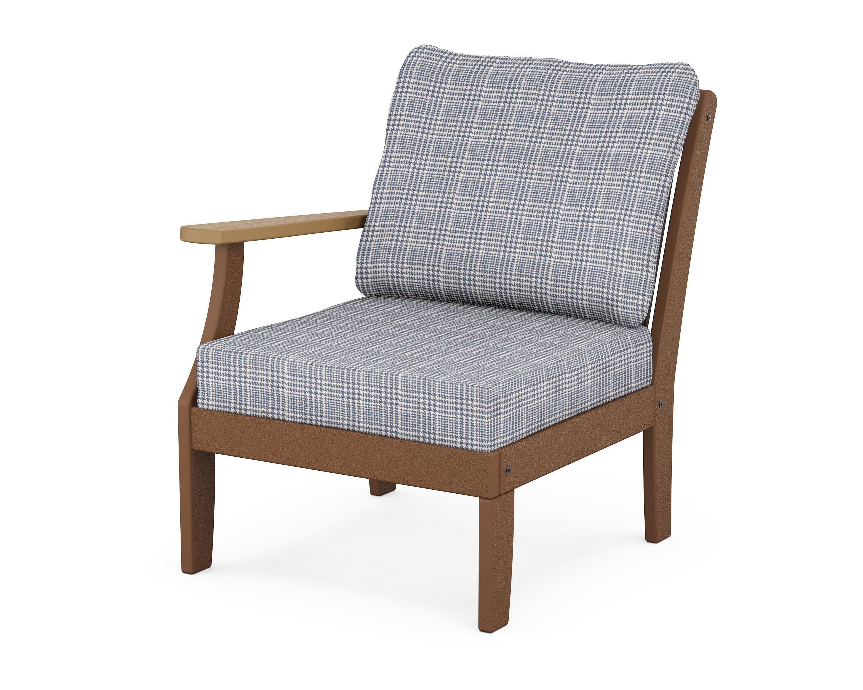 Braxton Modular Left Arm Chair in Teak / Natural / Houndstooth Sky Blue